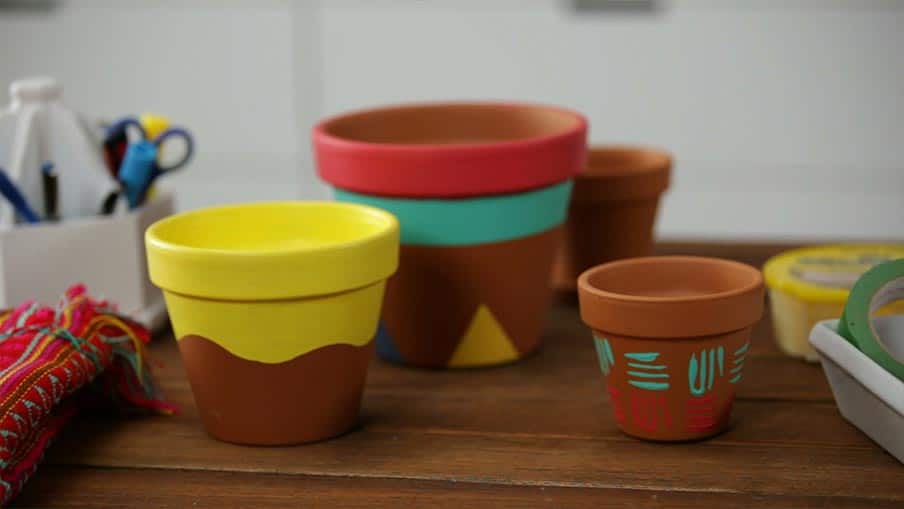 Paint terra cotta clay planters remove the tape
