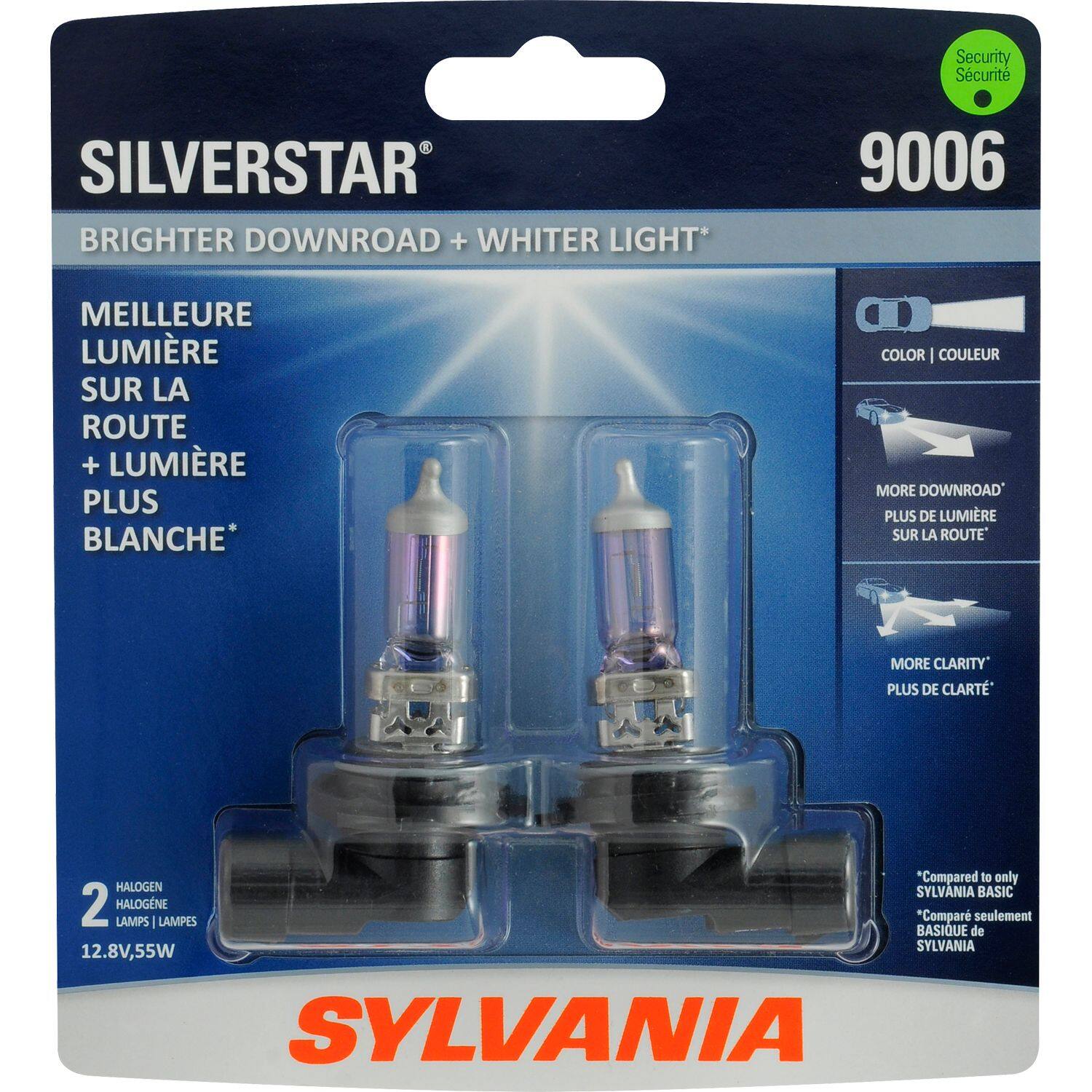 9006 Sylvania SilverStar® Halogen Headlight Bulb, Whiter Light, 2