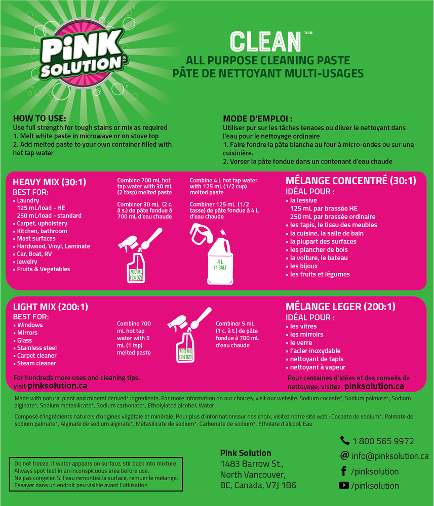Pink Solution Clean AllPurpose Concentrated Cleaner, Unscented, 500g