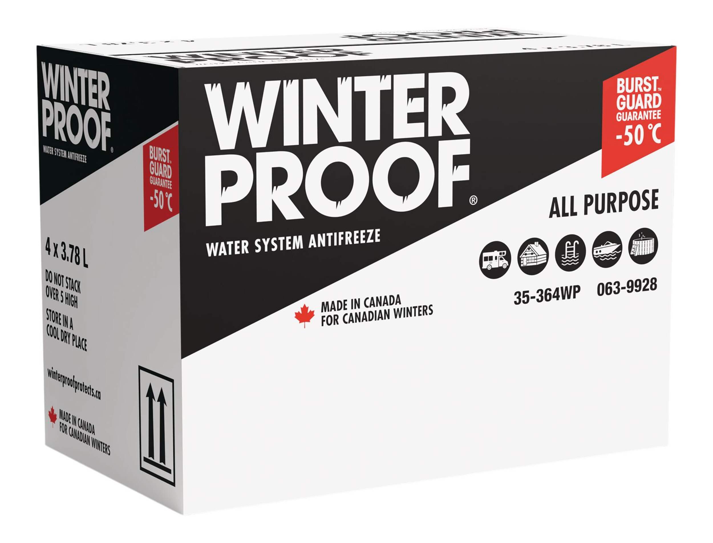 WinterProof™ All Purpose Water System Antifreeze, Safe for Metal & Plastic Pipes, -50°C, 3.78-L, 4-pk Front_Angled_Right