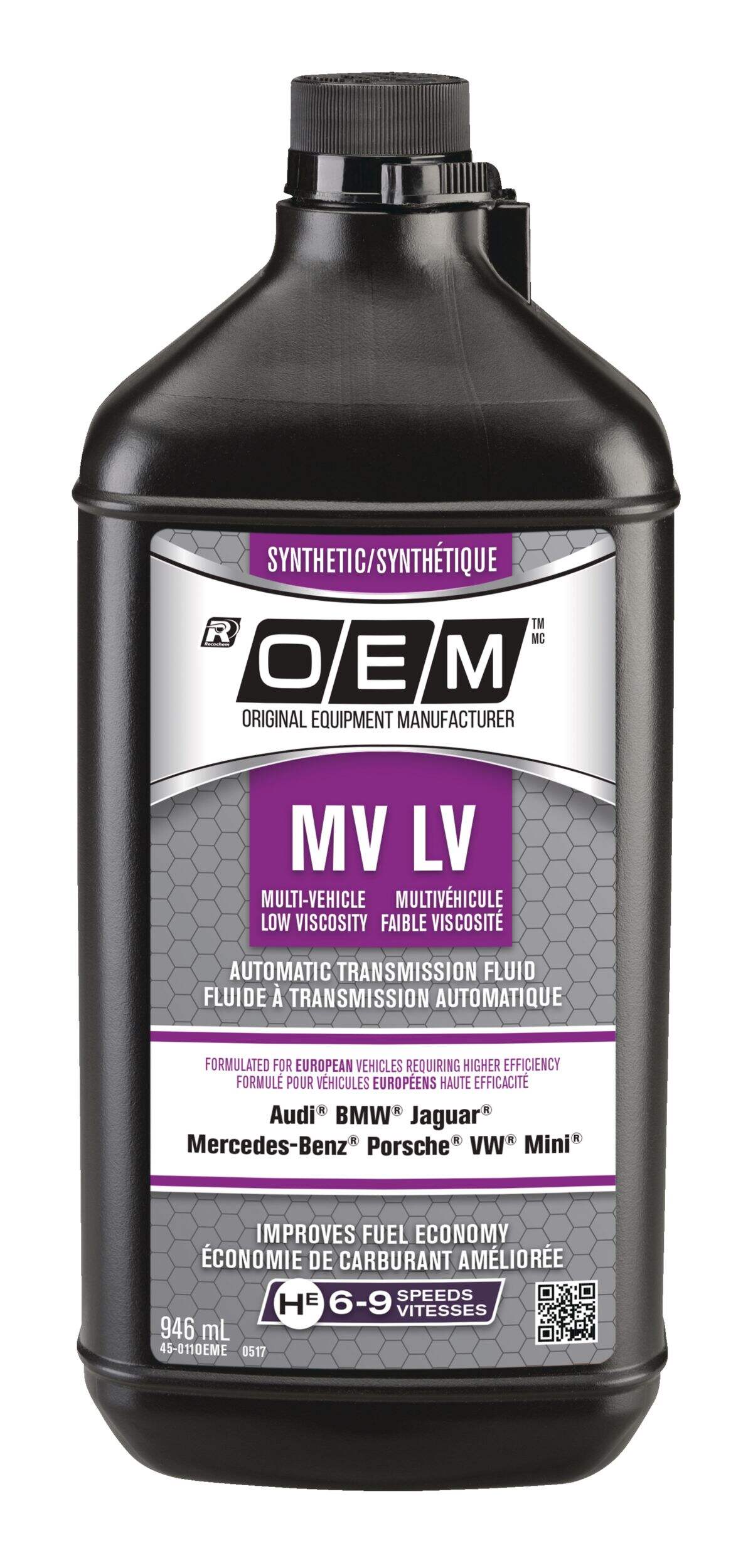 OEM Synthetic Low Viscosity Multi Vehicle ATF, European, 946-mL Front_Flat