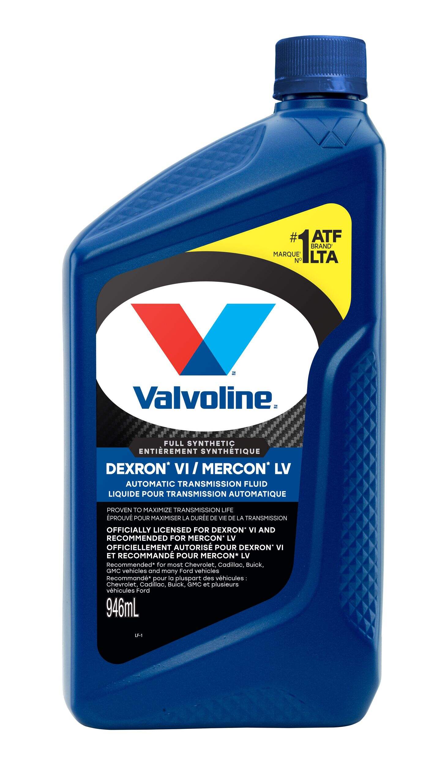 Liquide de transmission automatique entièrement synthétique Valvoline Dexron-VI/Mercon LV, 946 mL Front_Flat