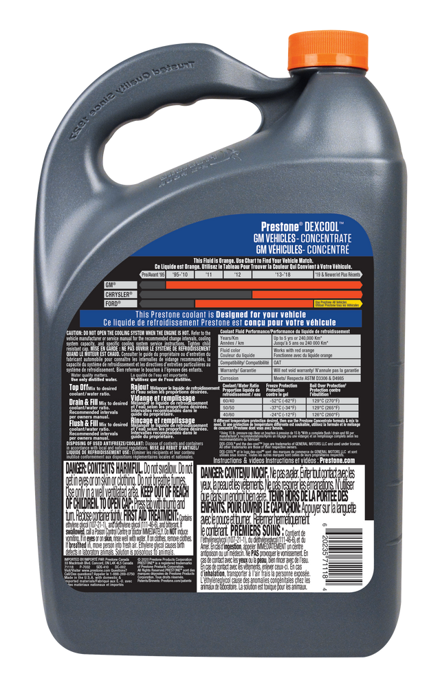 Antigel + liquide de refroidissement concentré Prestone DEXCOOL, 3,78