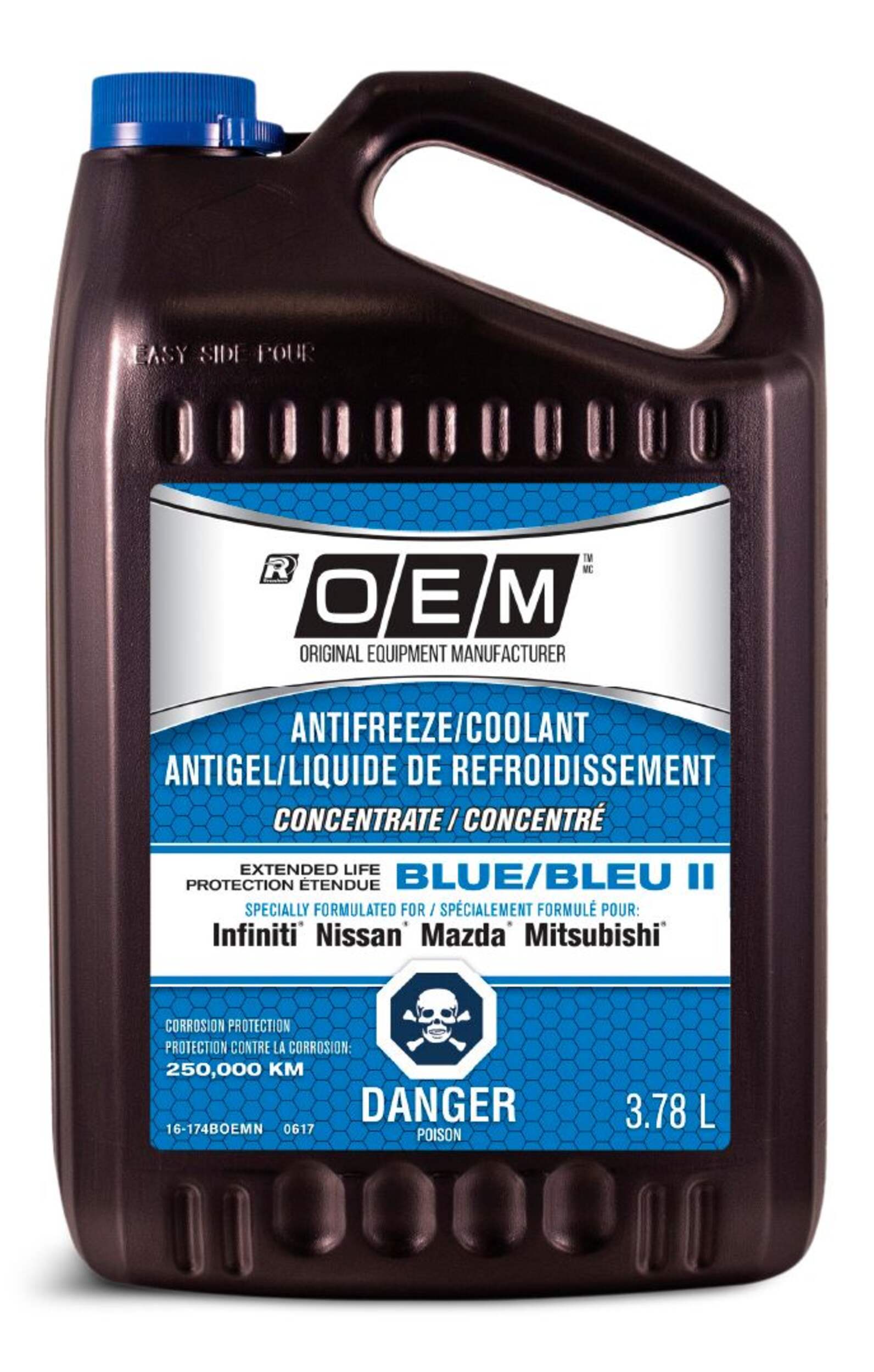 OEM Concentrated Anti-Freeze/Coolant, Nissan/Mazda/Mitsubishi, Blue, 3.78-L Front_Flat