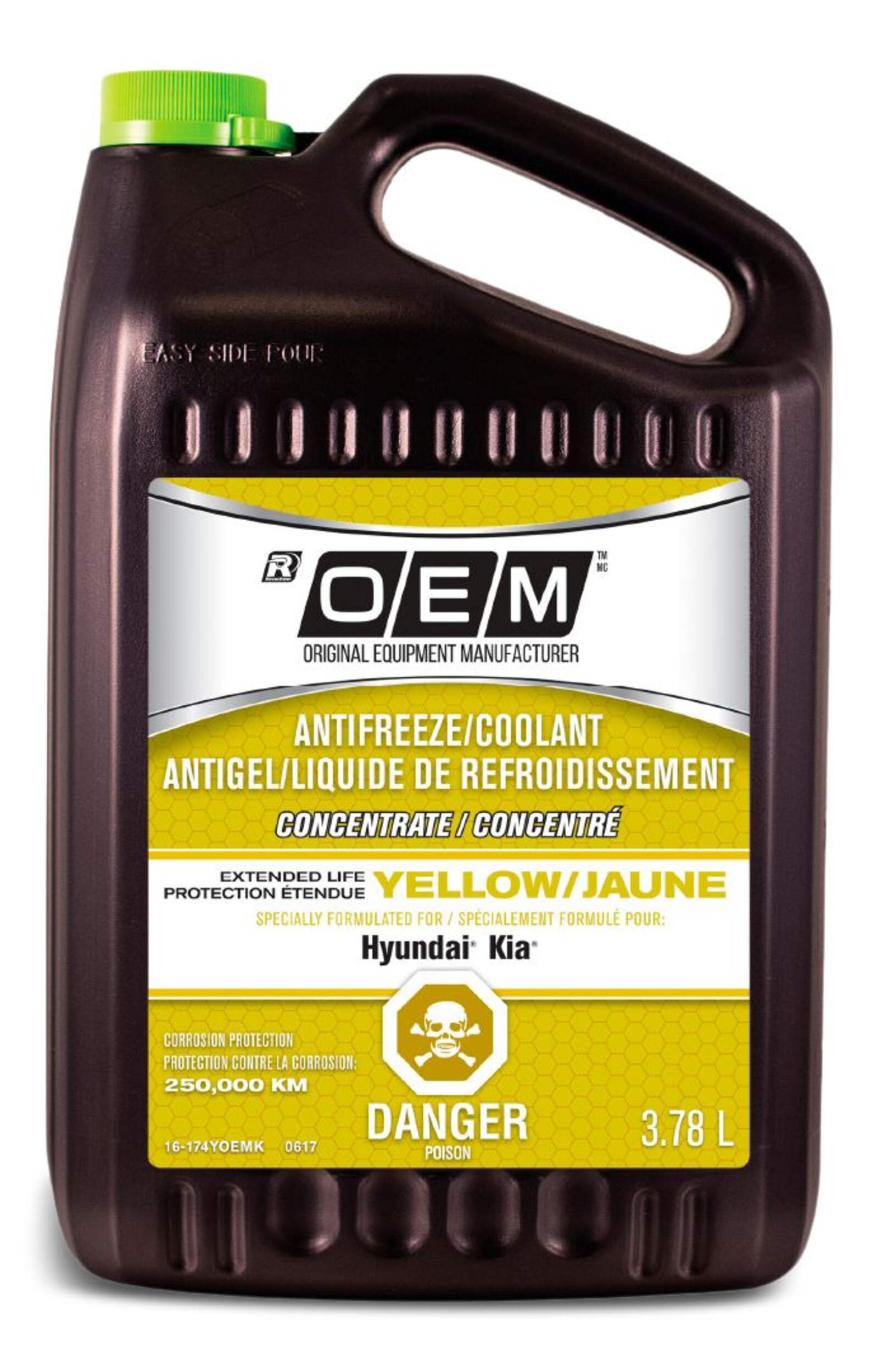 OEM Concentrated Anti-Freeze/Coolant, Kia/Hyundai, Yellow, 3.78-L Front_Flat