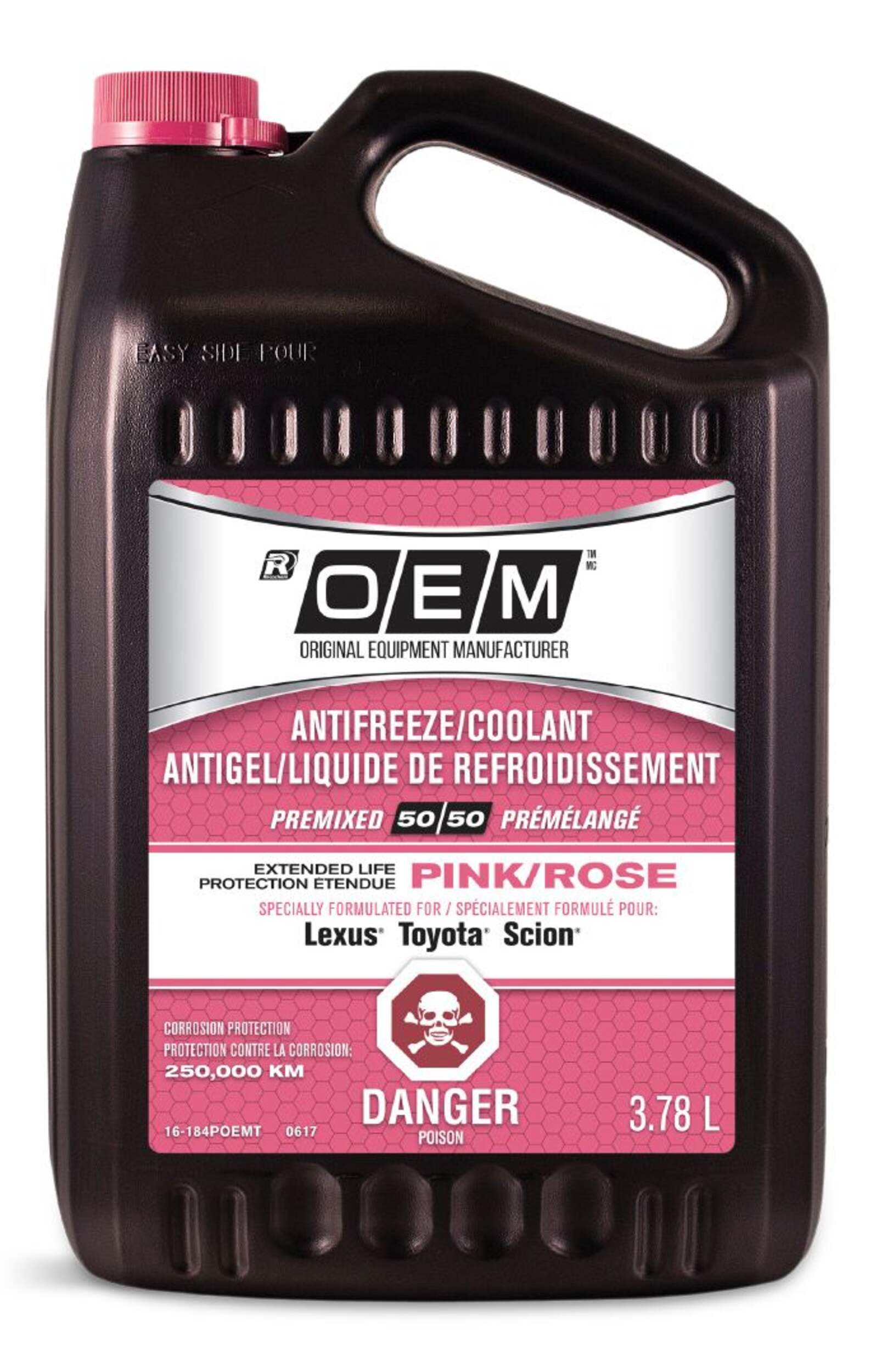 OEM 50/50 Premixed Anti-Freeze/Coolant, Toyota/Lexus/Scion, Pink /Rose, 3.78-L Front_Flat