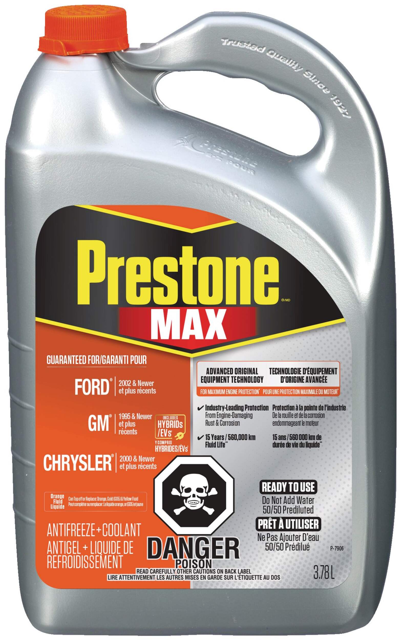 Prestone® MAX Antifreeze/Coolant -  American Orange - 50/50 Premixed - 3.78L Front_Flat