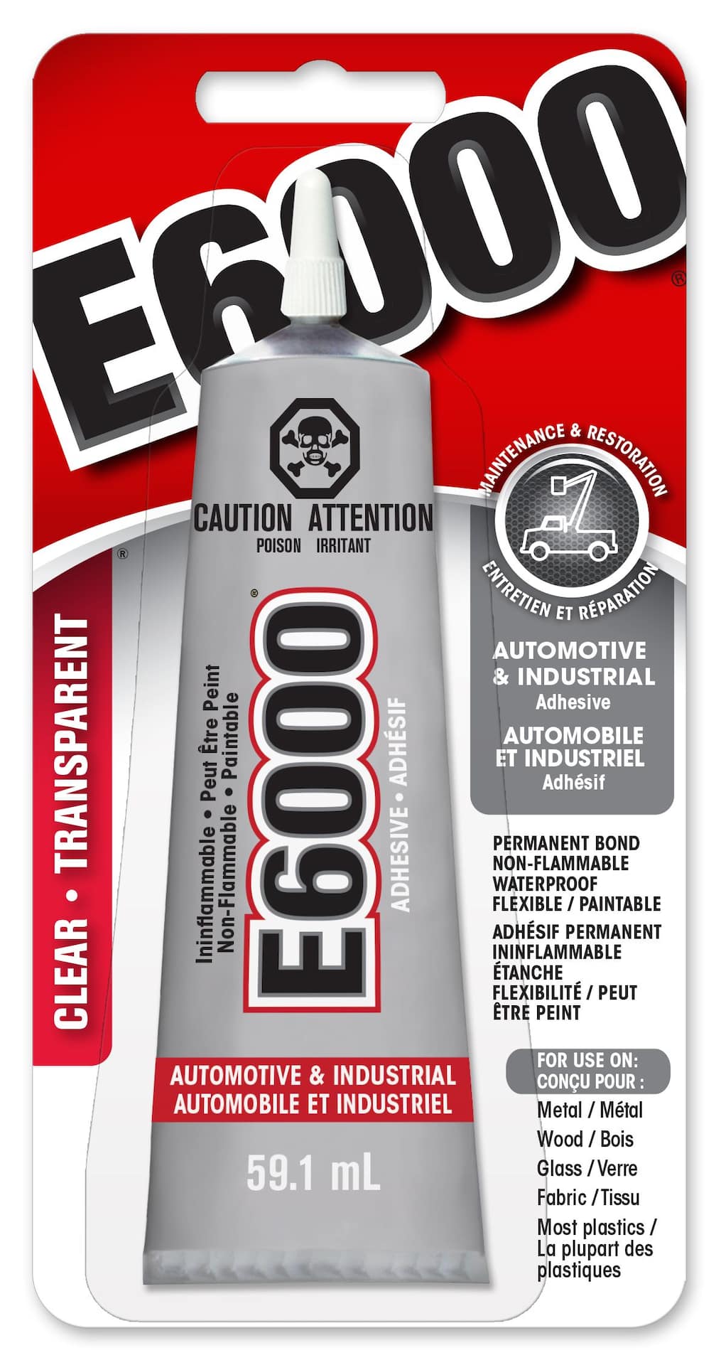 E6000 Automotive & Industrial Craft Strength Adhesive, Clear, 59-mL