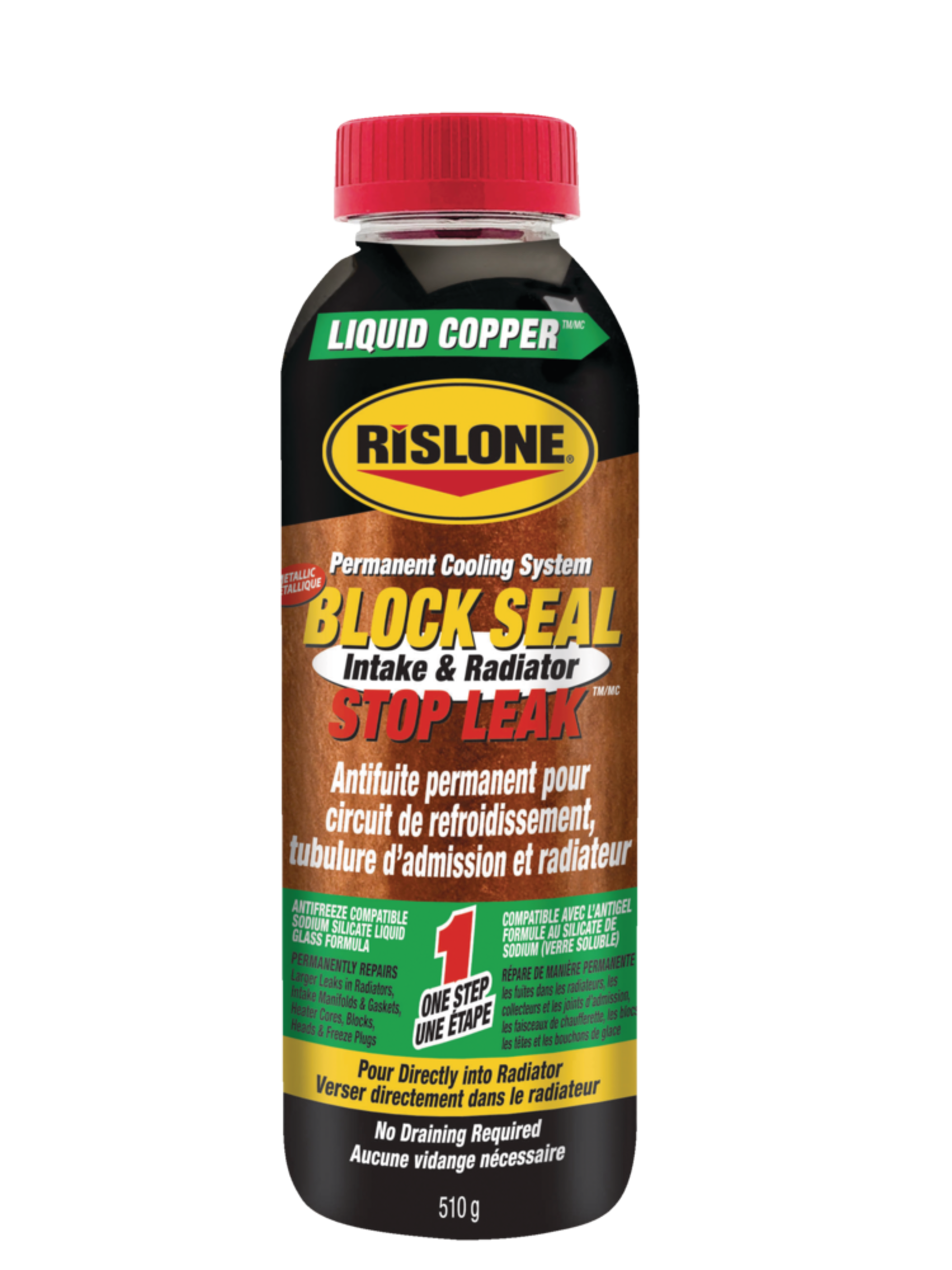 Rislone Liquid Copper Block Seal Intake/Radiator Stop Leak, 510-g Front_Flat