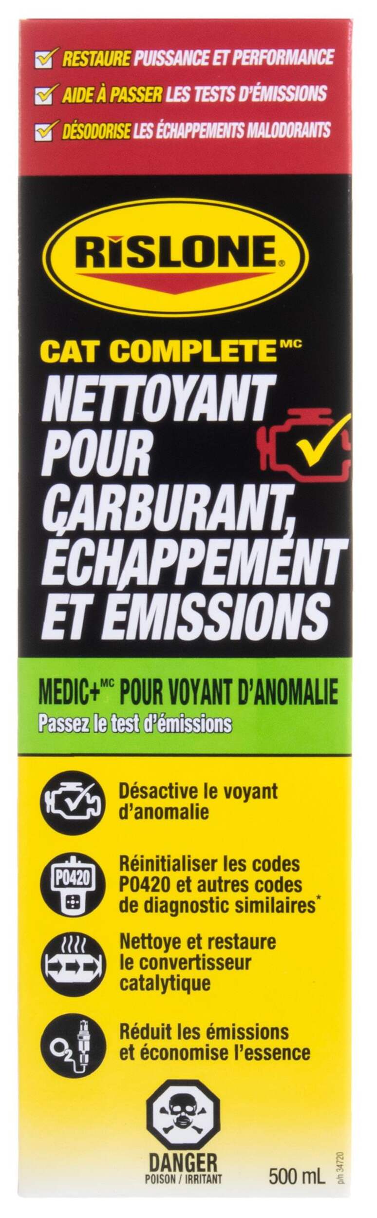 Nettoyant complet pour systèmes d’émissions, d’échappement et d’alimentation en carburant Rislone Cat, 500 mL Front_Flat