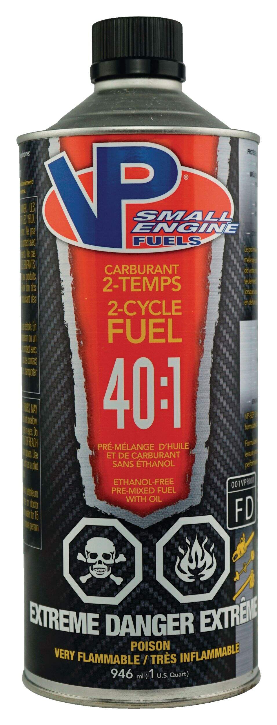 Mélange carburant-huile 40:1 pour petits moteurs à 2 temps VP Racing, sans éthanol, 946 mL Front_Flat