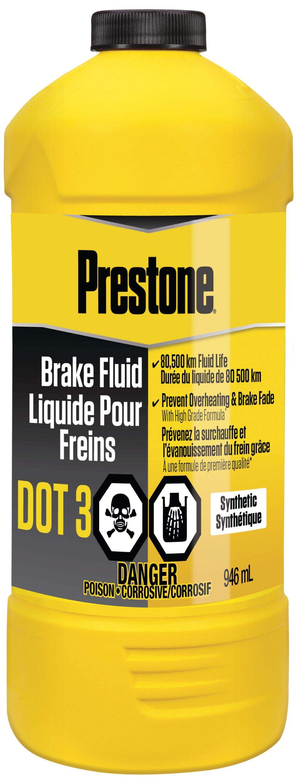Prestone® DOT 3 Brake Fluid - Synthetic, High Grade, 80,500km - 946mL Front_Flat