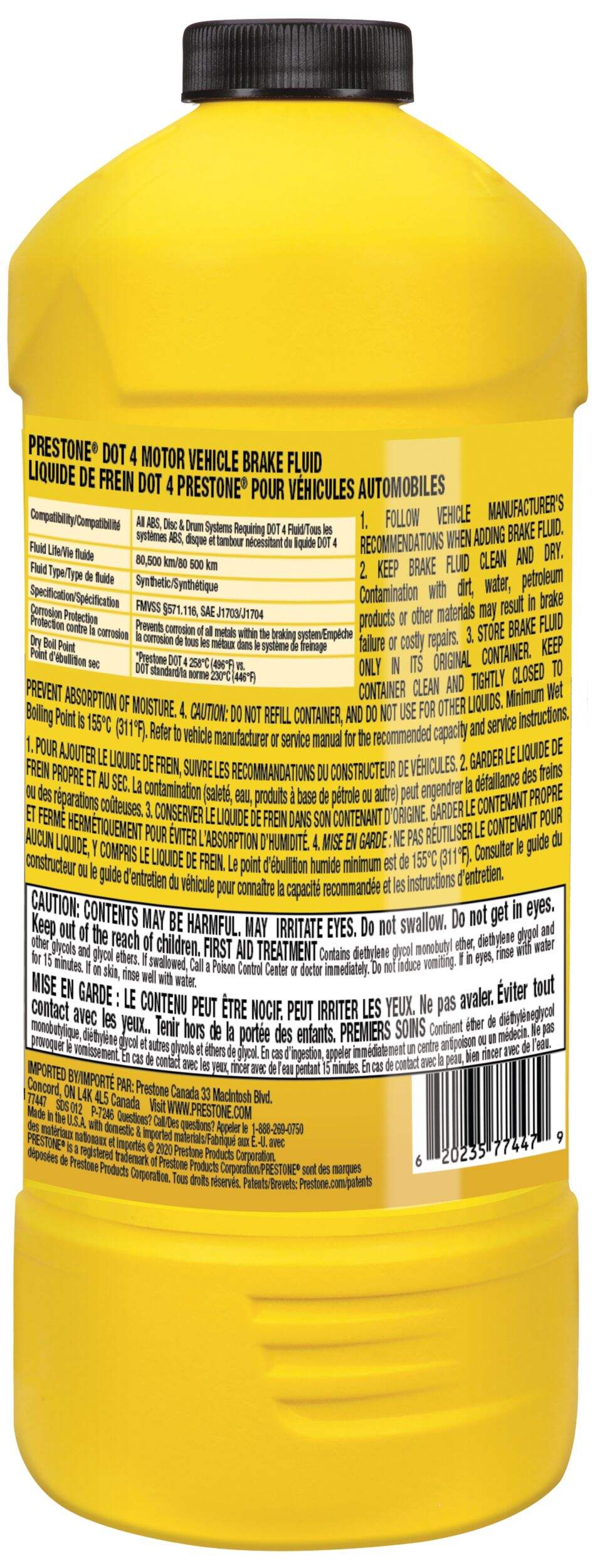 Prestone® DOT 4 Brake Fluid Synthetic, High Grade, 80,500km 946mL