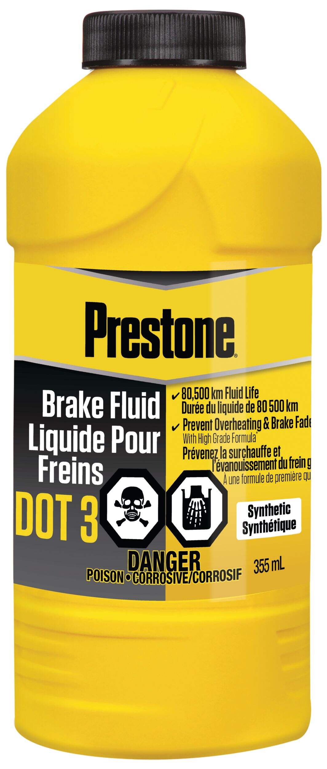 Prestone® DOT 3 Brake Fluid - Synthetic, High Grade, 80,500km - 355mL Front_Flat