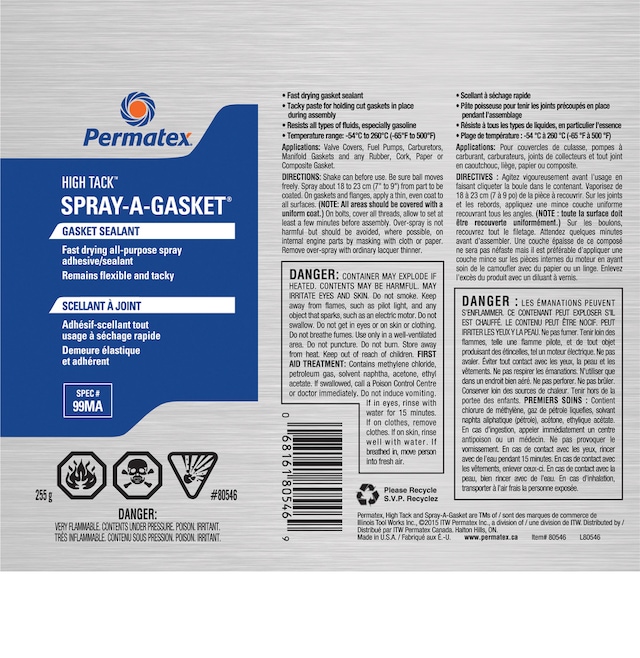 Permatex® High Tack™ SprayAGasket® Sealant 99MA, Aerosol, 255g
