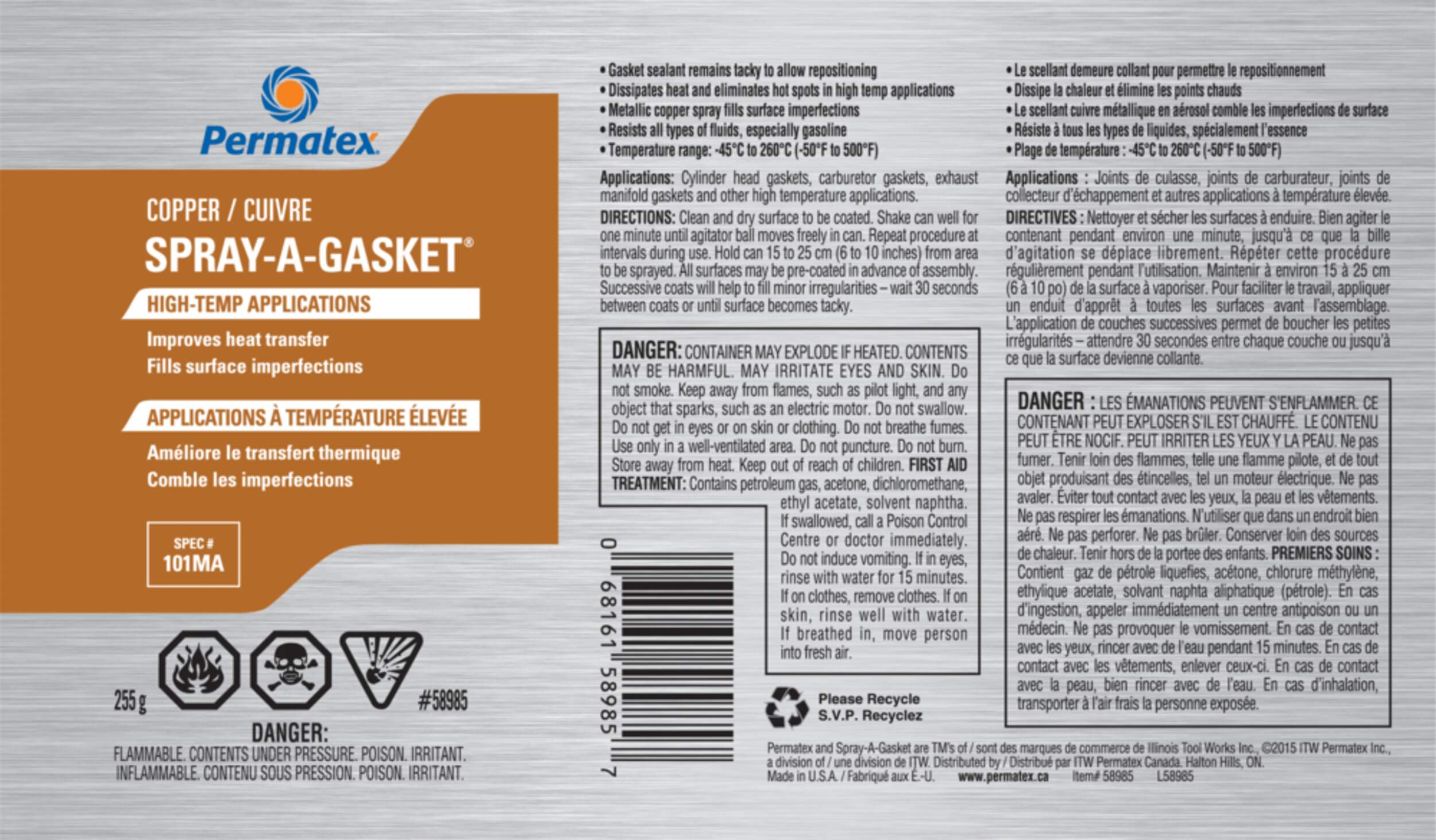 Permatex® Copper SprayAGasket® Sealant 101MA, 255g Canadian Tire