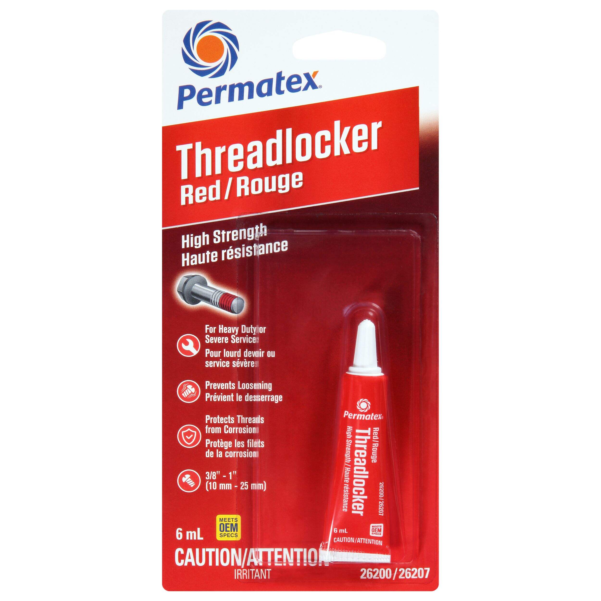 Permatex® 26207 High-Strength 262 Threadlocker, Red, 6-mL Front_Flat