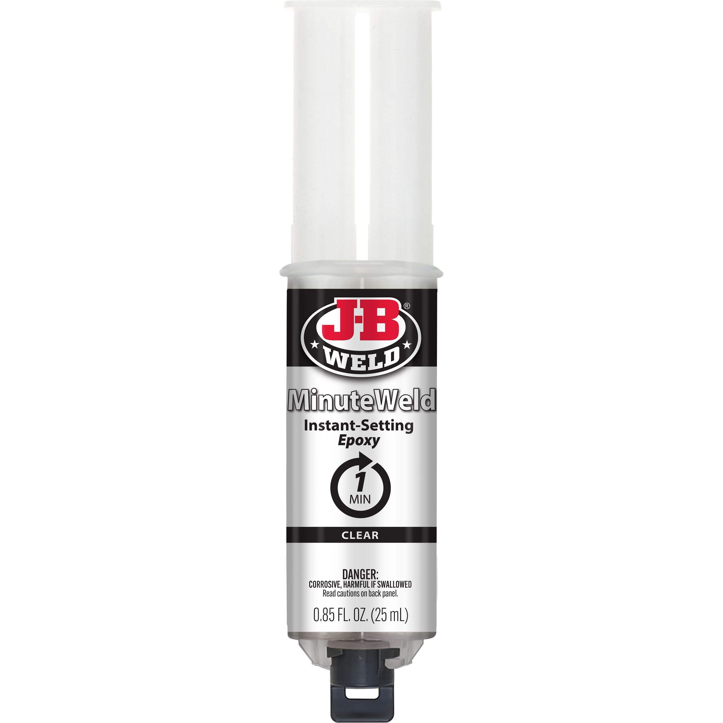 J-B Weld Minute Weld Instant Epoxy Syringe, 50101, Clear, 25-mL Front_Flat