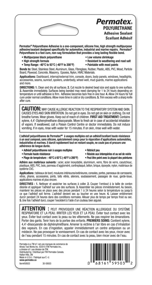 Permatex® Black Polyurethane Adhesive, 80mL Canadian Tire