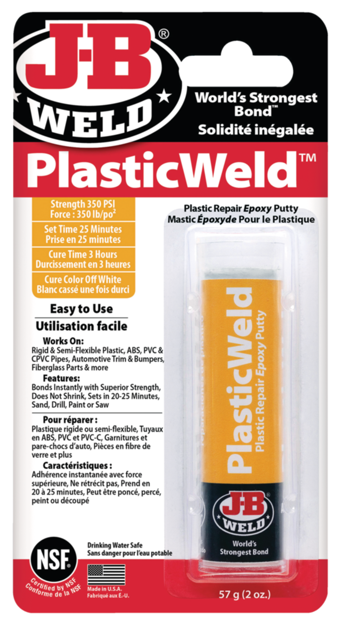 JB Weld Plastic Weld Repair Epoxy Putty Stick, 57-g Front_Flat