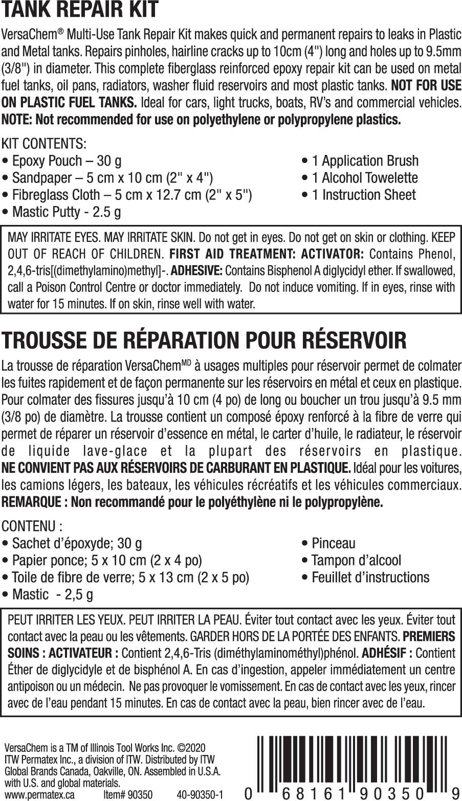 VersaChem Metal & Plastic Tank Repair Kit Canadian Tire