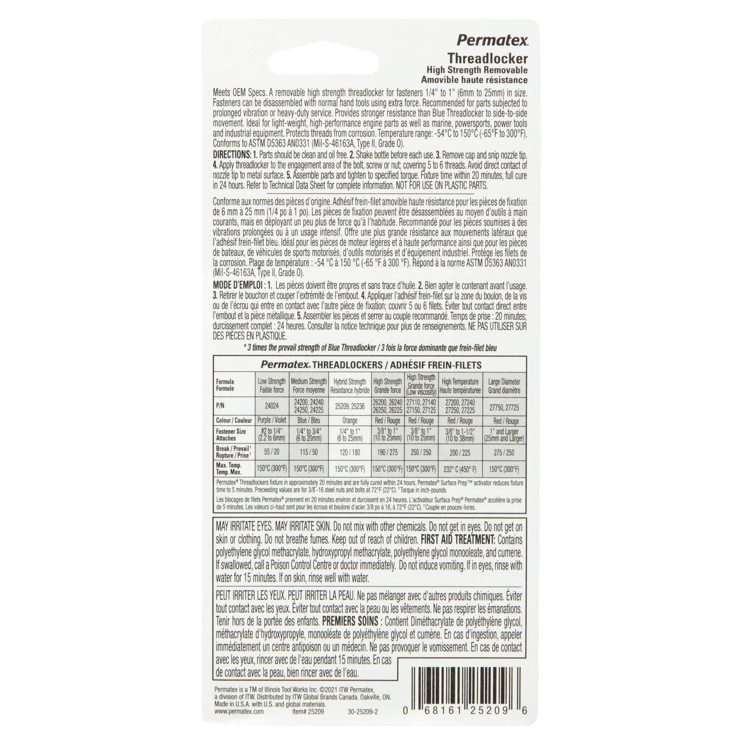 Permatex® Hybrid Strength Removable Threadlocker, Orange, 10mL