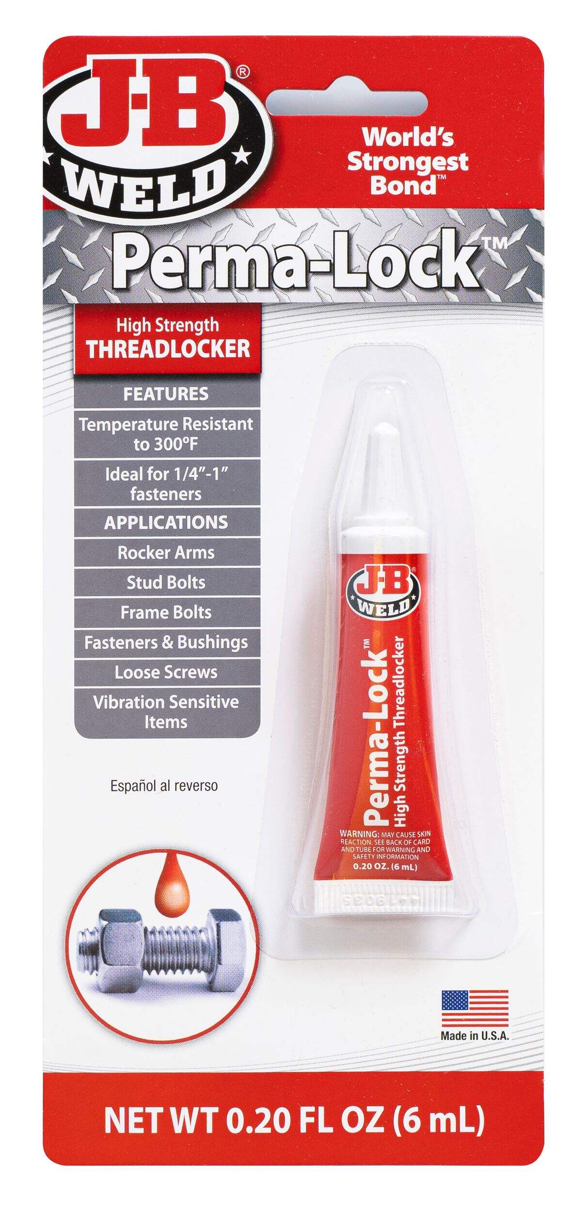 J-B Weld Perma-Lock High-Strength Threadlocker, Red, 6-mL Front_Flat