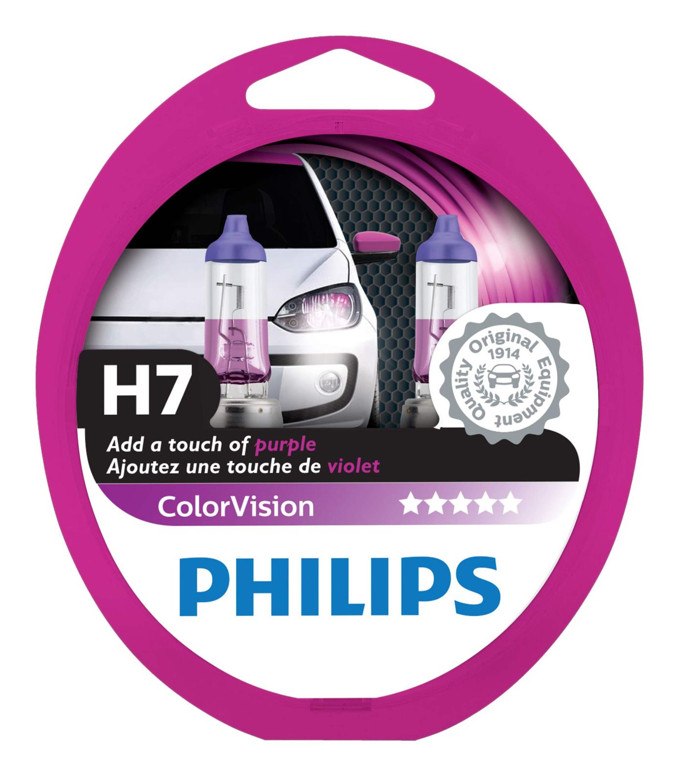 H7 Purple Philips ColorVision Headlight Bulbs, 2-pk Front_Flat