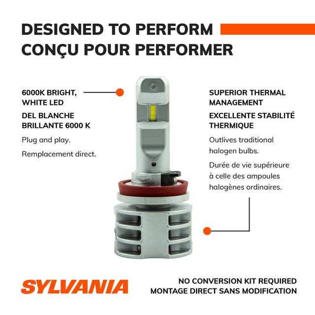 H11 Sylvania ZEVO® LED Headlight Bulb, 6000k Cool White Light, 2pk