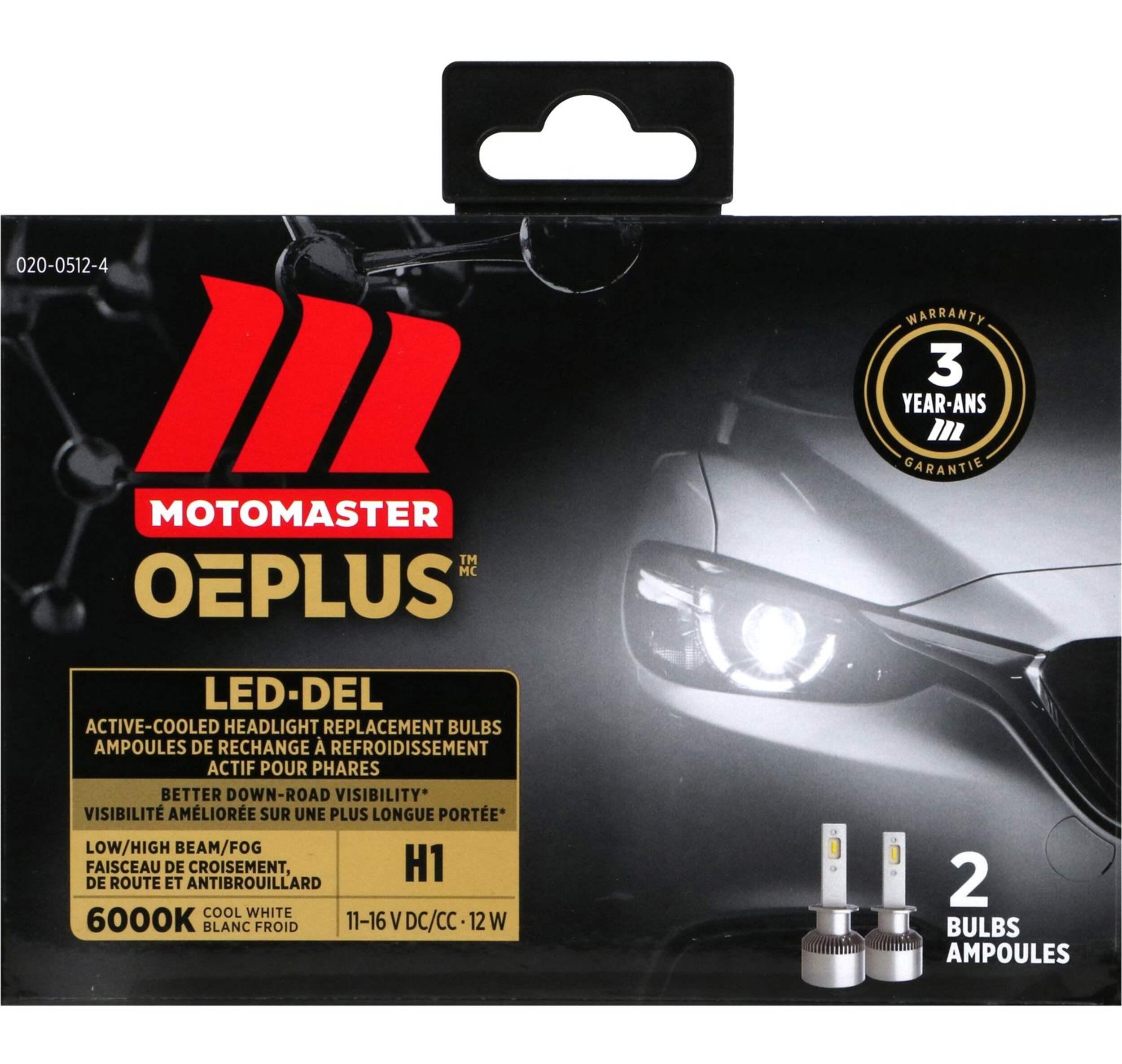 MotoMaster H1 OEPLUS® LED Headlight Bulb, 6000k Cool White Light, 2-pk Front_Flat