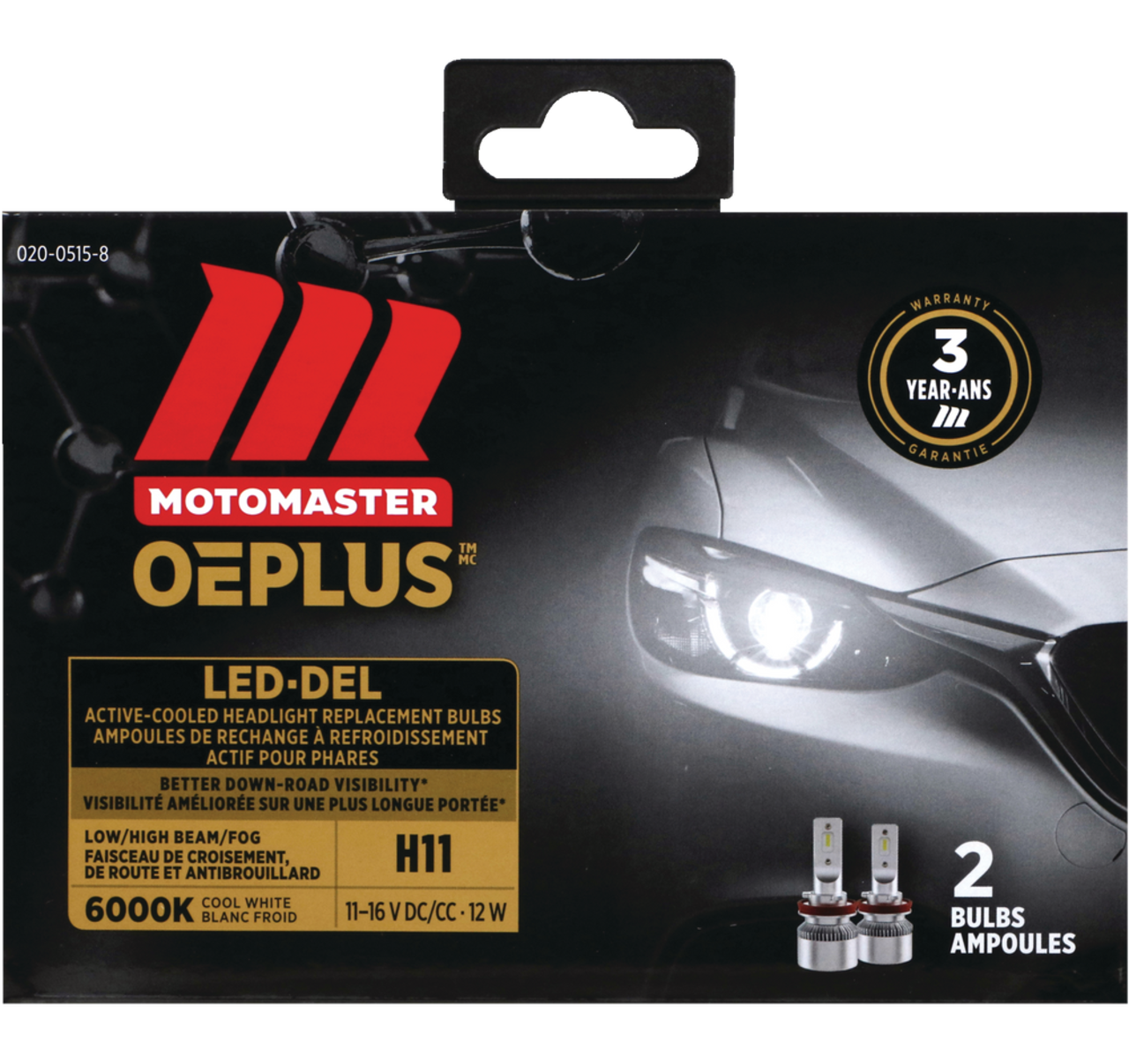 H11 MotoMaster OEPLUS® LED Headlight Bulb, 6000k Cool White Light, 2-pk