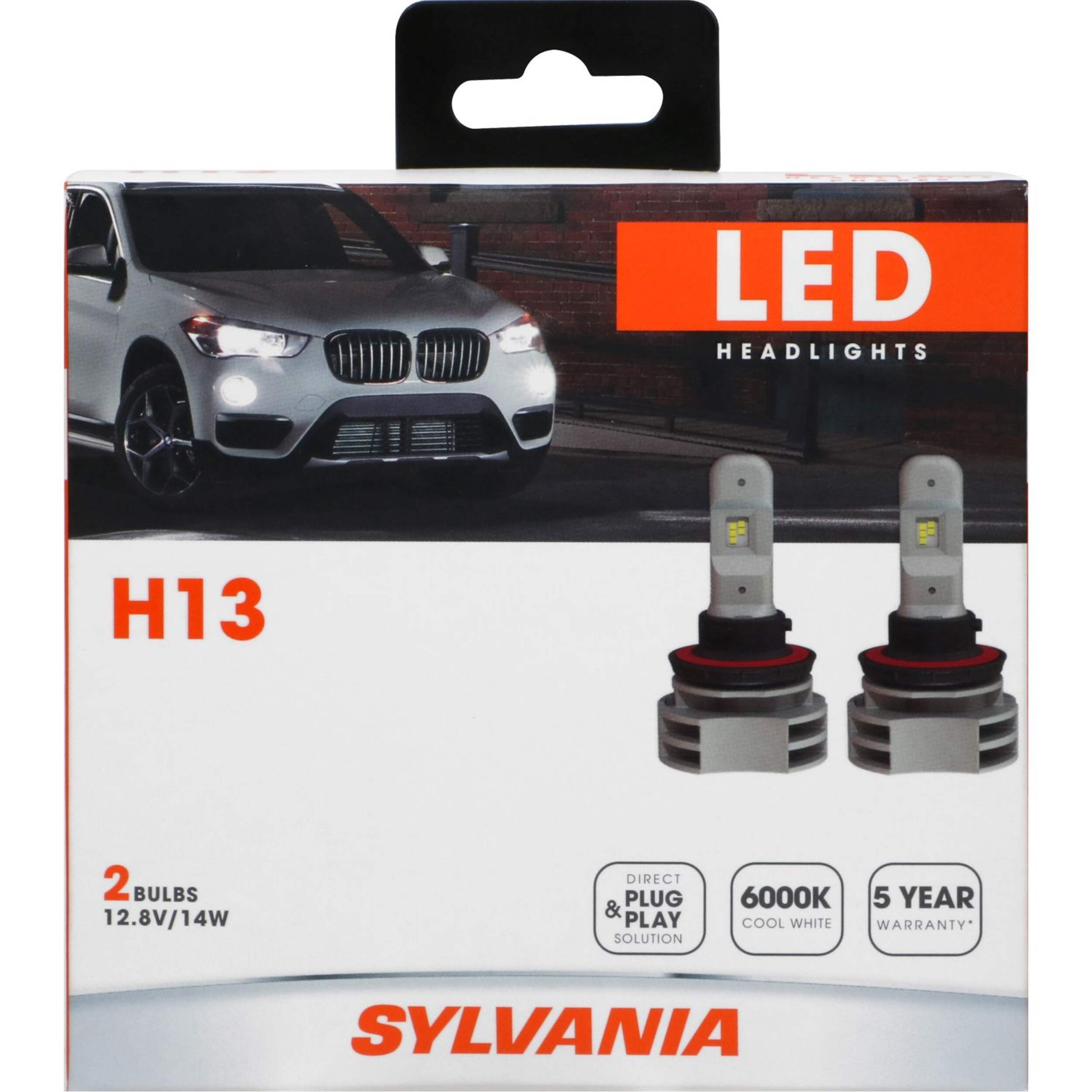 H13 Sylvania ZEVO® LED Headlights, 6000k Cool White Light, 2-pk Front_Flat