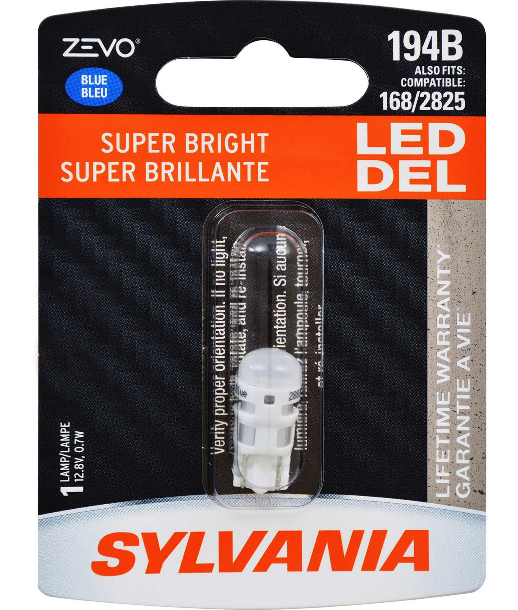 194B Sylvania ZEVO® Blue LED Mini Bulb, Super Bright, 1-pk Front_Flat