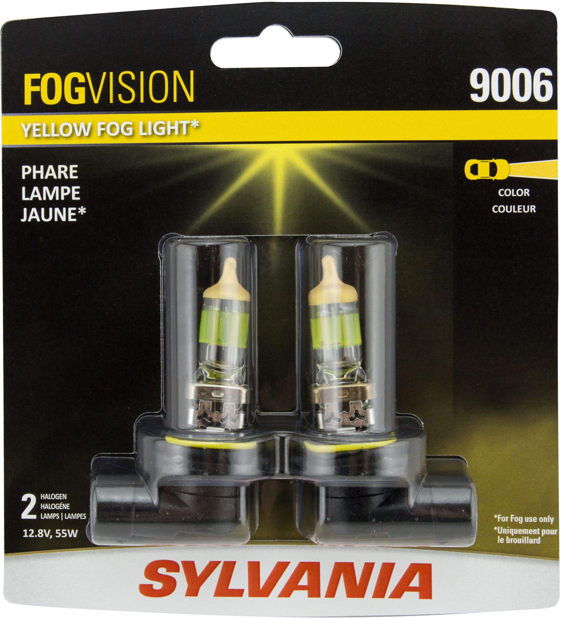 9006 Sylvania FogVision® Yellow Fog Light, 2-pk Front_Flat
