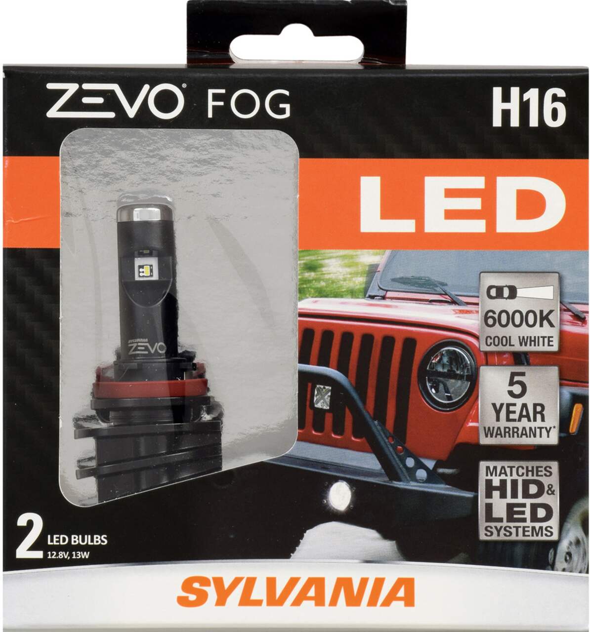 H8/H11/H16 Sylvania ZEVO® LED Fog Lights, 6000k Cool White Light, 2-pk