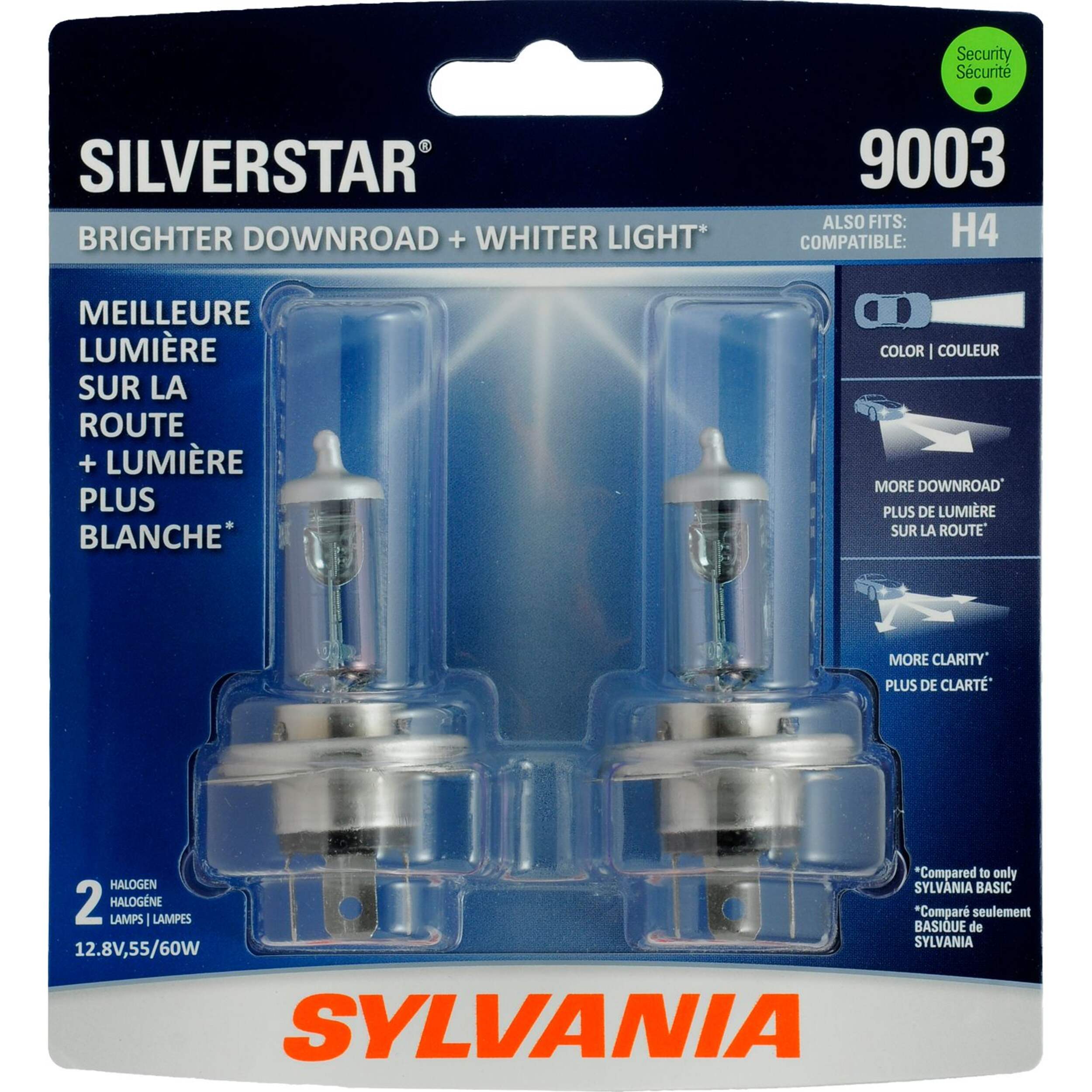 Sylvania 9003 SilverStar® Halogen Headlight Bulb, High-Performance, 2-pk Front_Flat