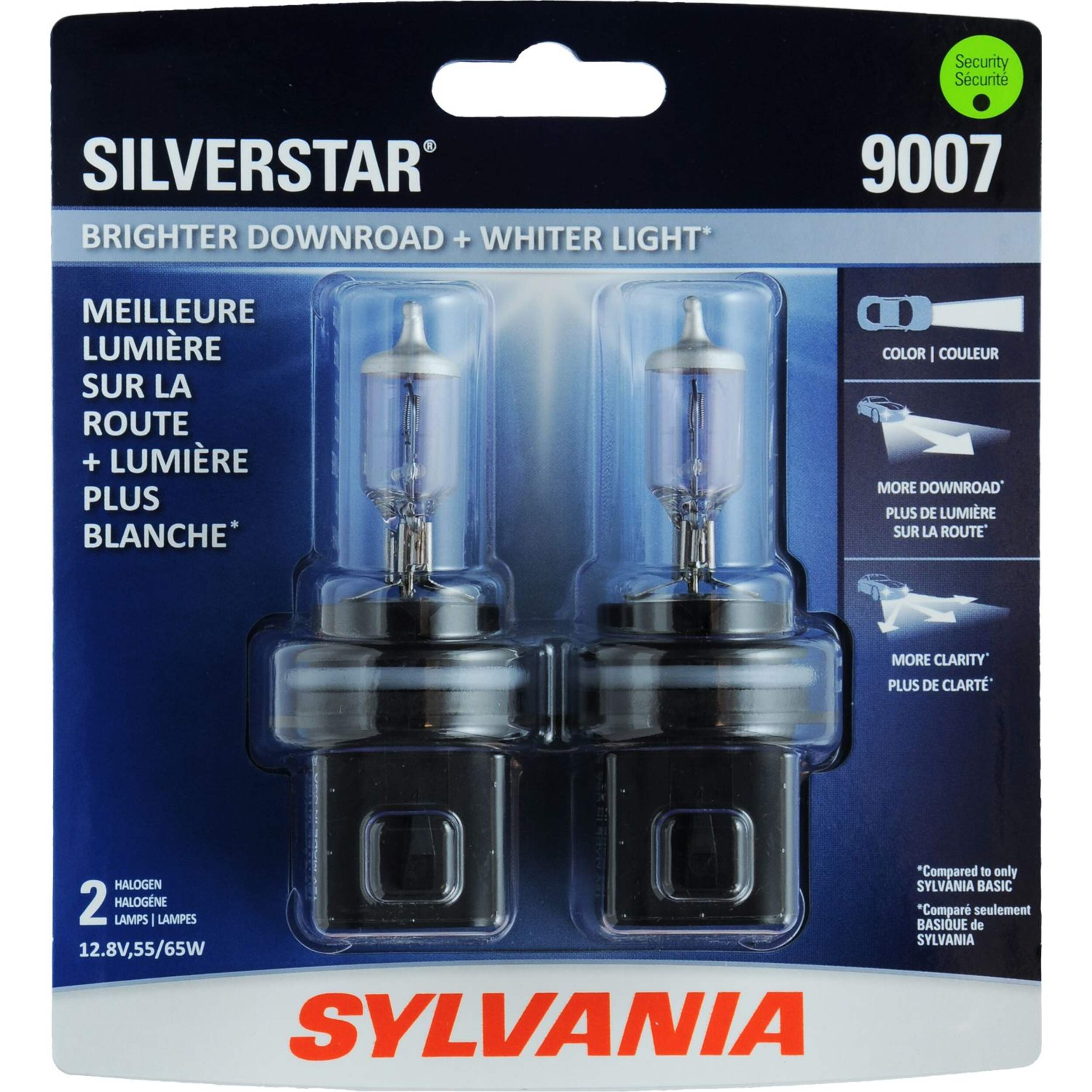 Sylvania 9007 SilverStar® Halogen Headlight Bulb, High-Performance, 2-pk Front_Flat