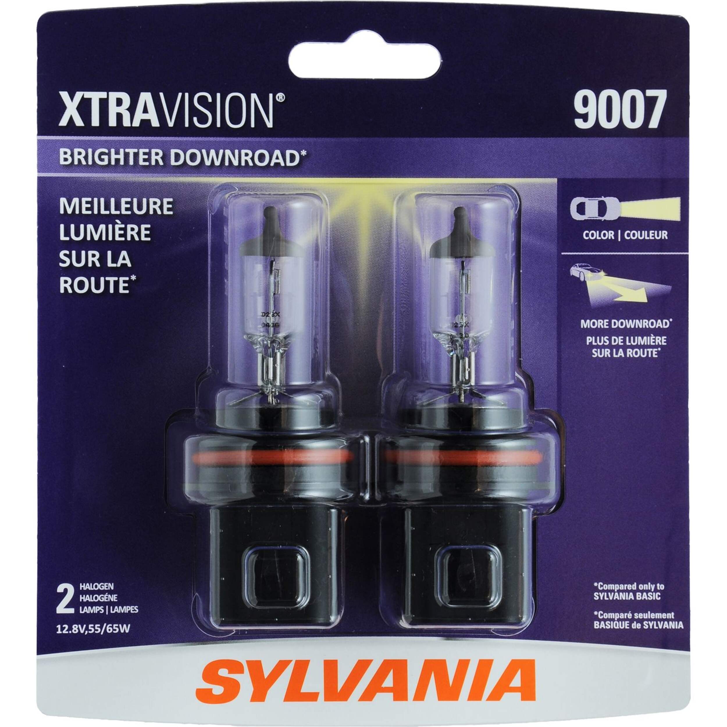 SYLVANIA 9007 XtraVision® Halogen Headlight Bulb, 2-pk Front_Flat