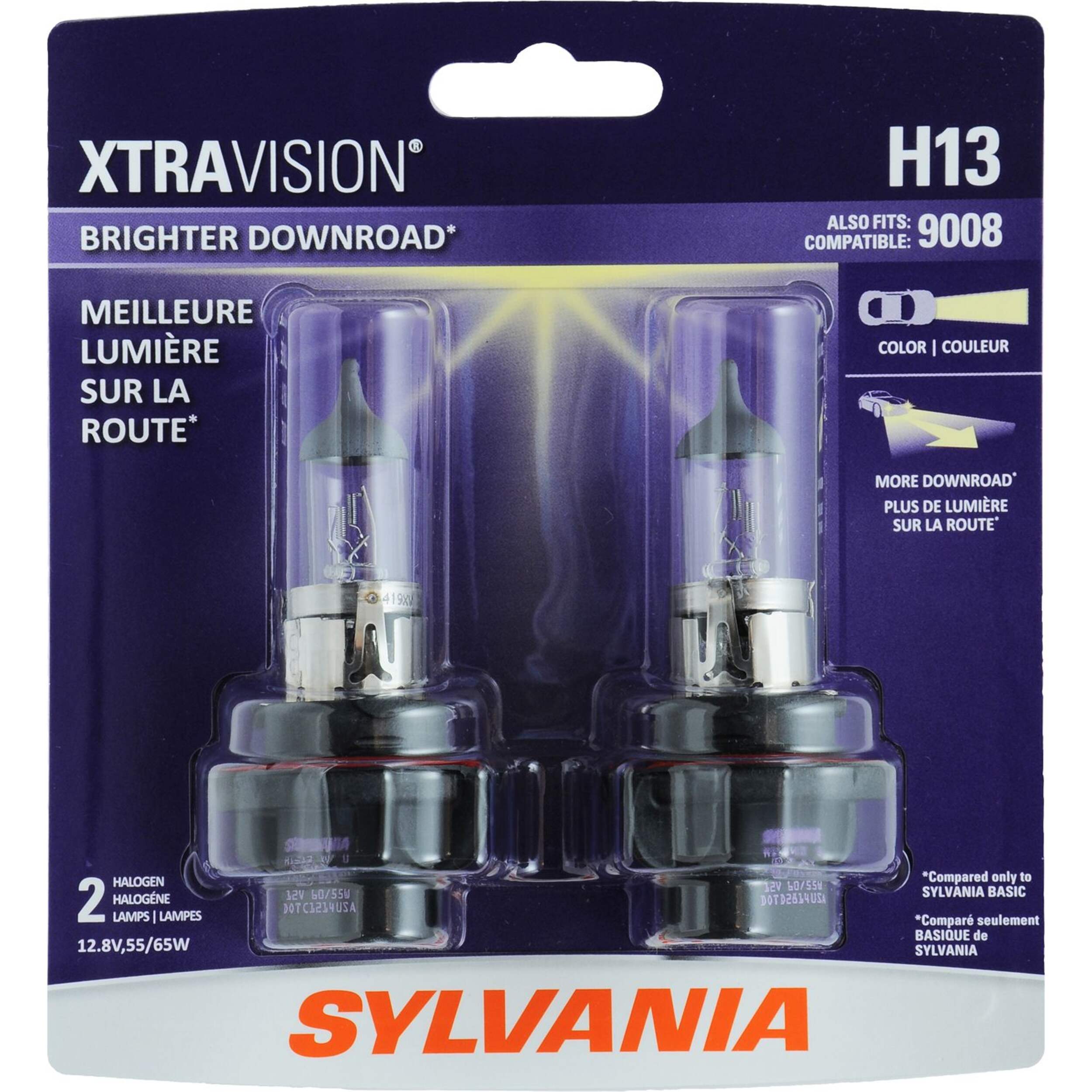 SYLVANIA H13 XtraVision Halogen Headlight Bulb, 2 Pack Front_Flat