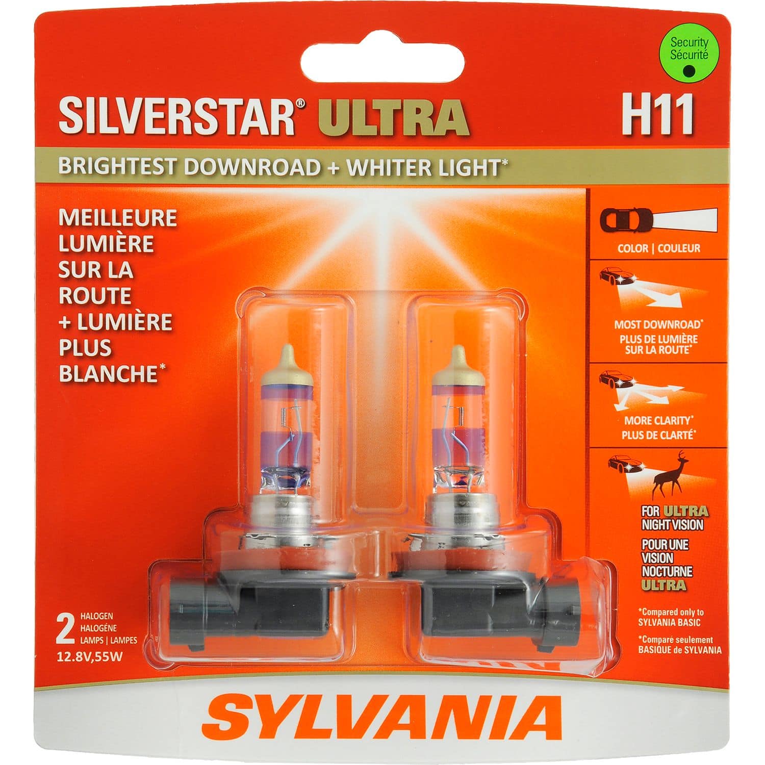 H11 Sylvania SilverStar® ULTRA Halogen Headlight Bulb, Whiter 