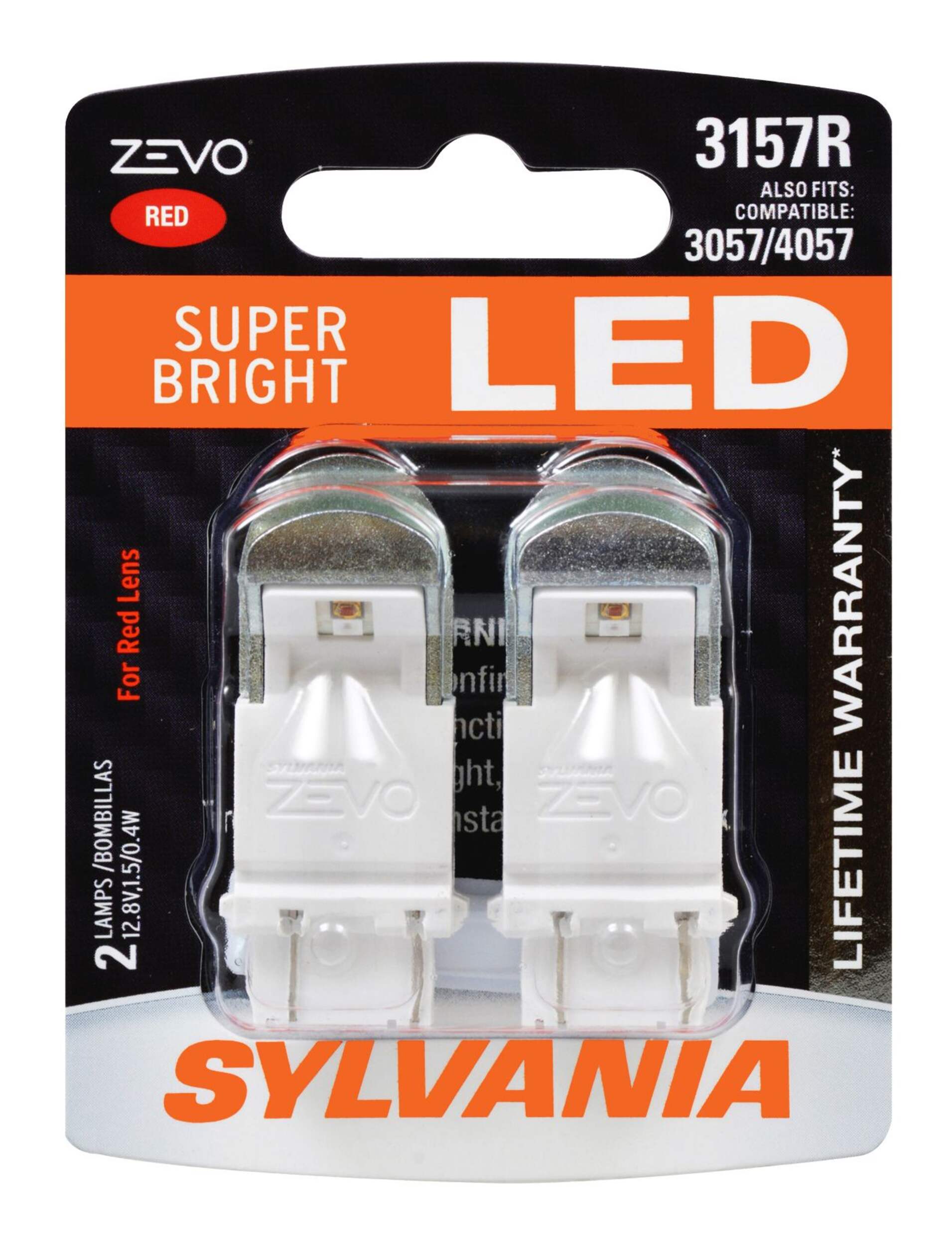 SYLVANIA 3157R RED ZEVO LED Mini, 2 Pack Front_Flat