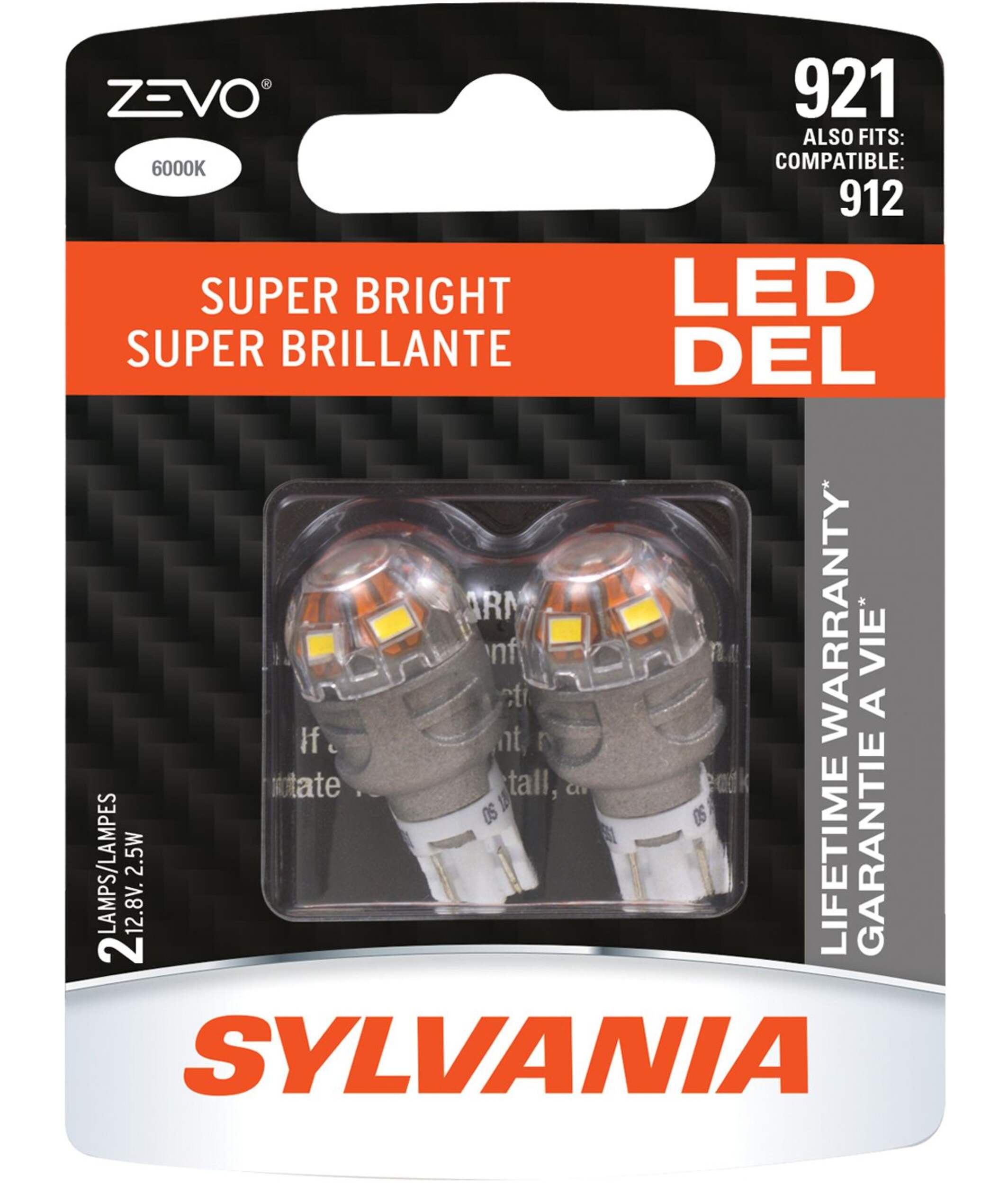 SYLVANIA ZEVO® 921 LED Mini Bulb, Super Bright, 2-pk Front_Flat