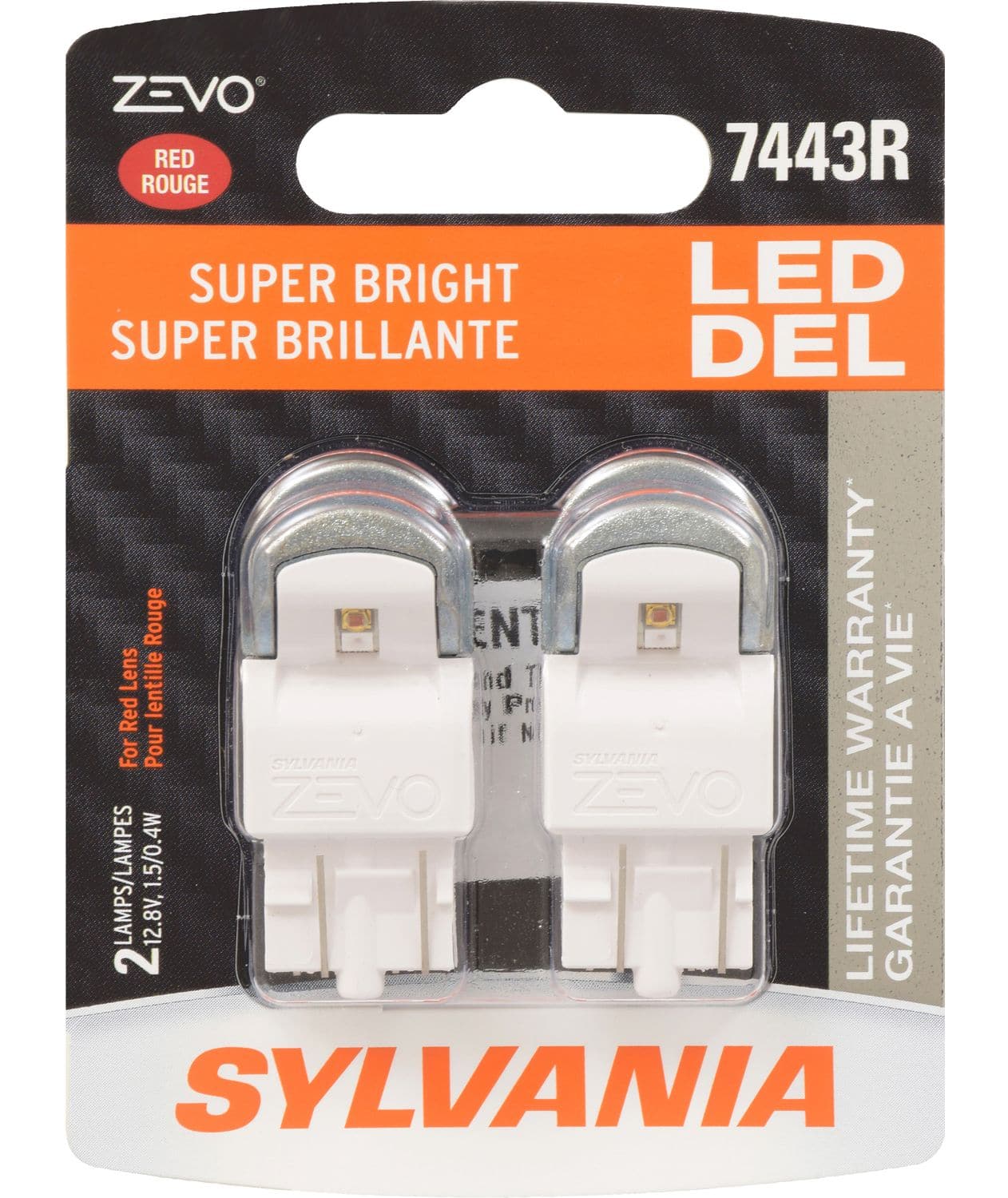 7443R Sylvania ZEVO® Red LED Mini Bulb, Super Bright, 2-pk
