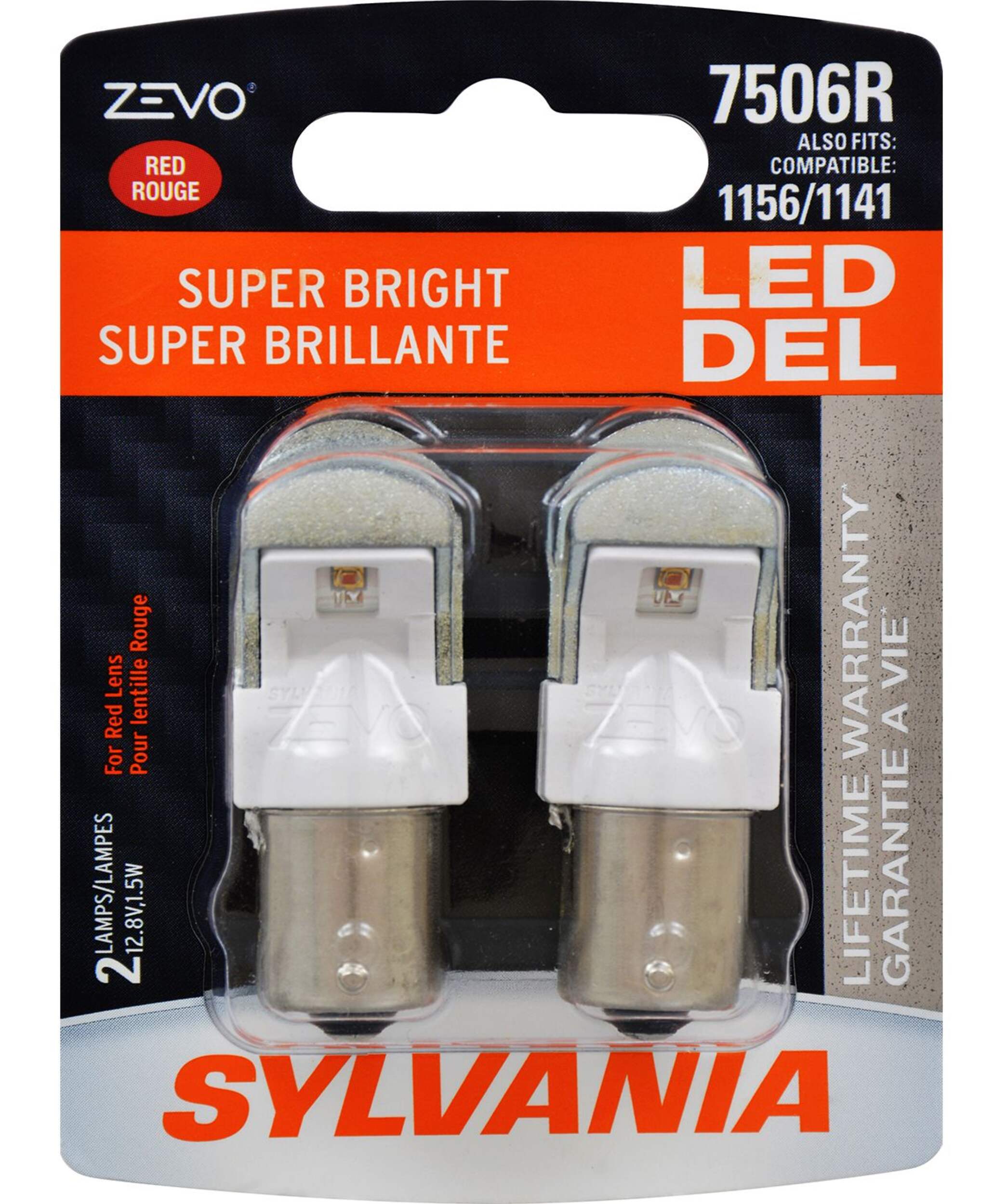 750R Sylvania ZEVO® Red LED Mini Bulb, Super Bright, 2-pk Front_Flat