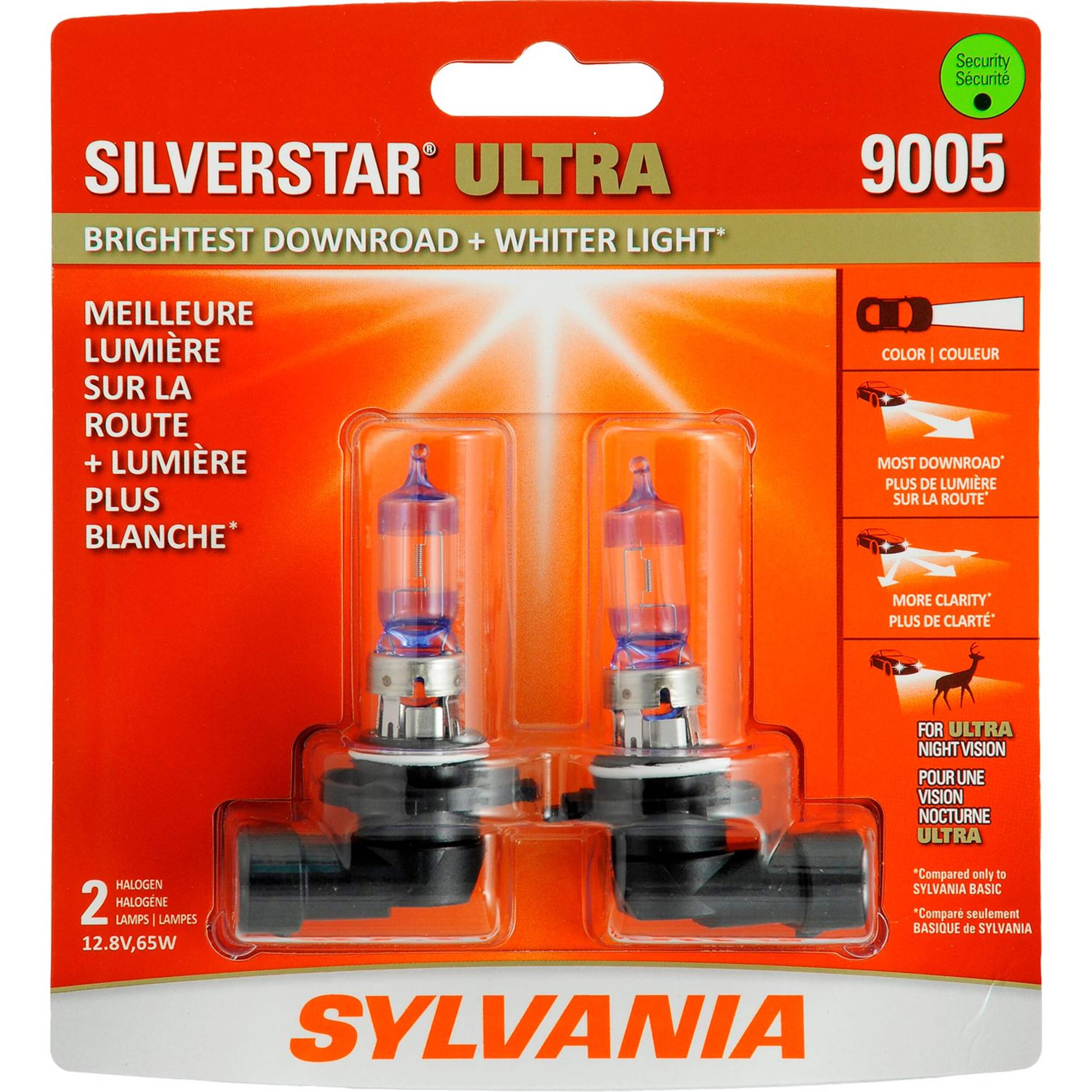 Sylvania 9005 SilverStar® ULTRA Performance Halogen Headlight Bulb, 2-pk Front_Flat