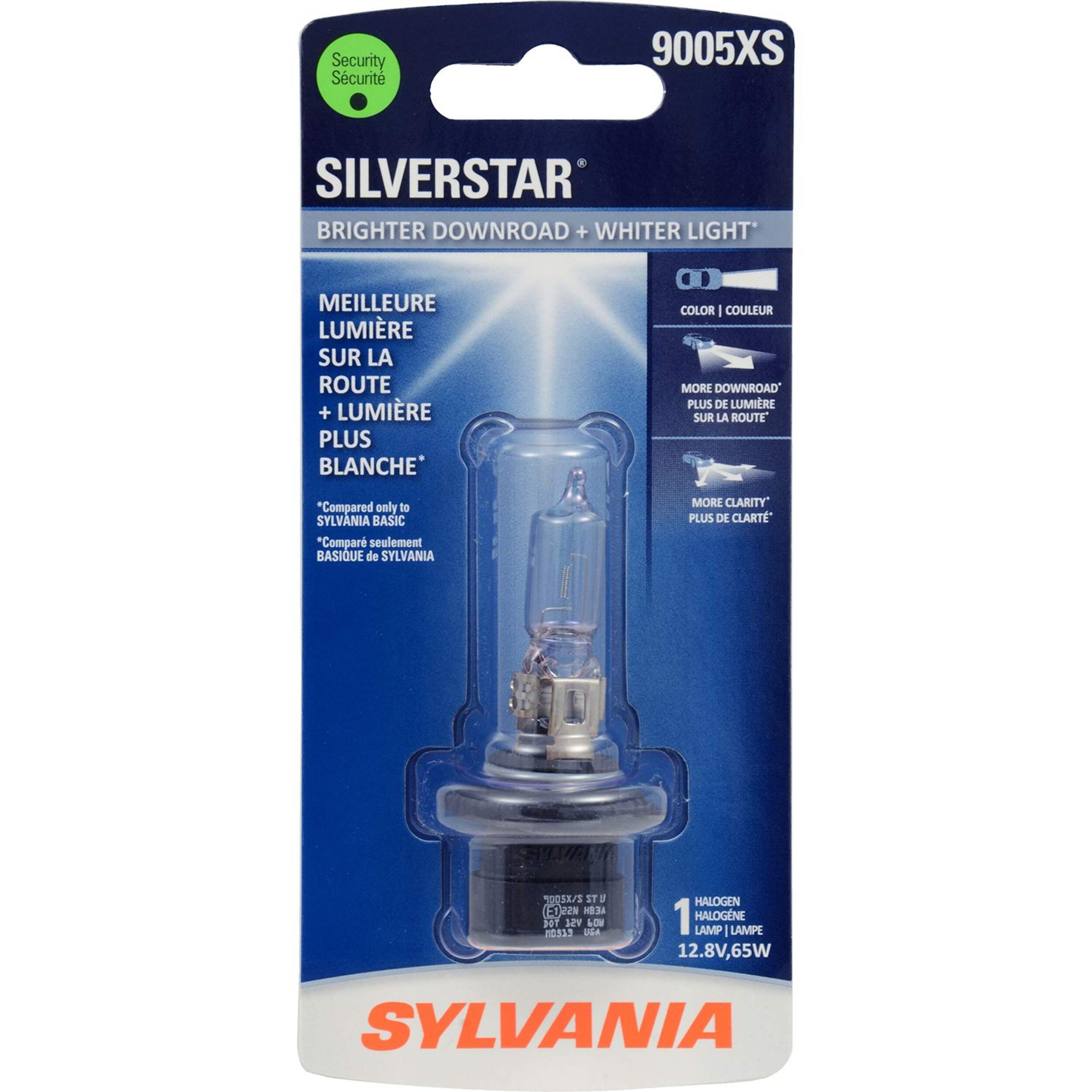 Ampoule de phare à halogène Sylvania SilverStar&nbsp;9005XS, lumière plus blanche, paq. 1 Front_Flat