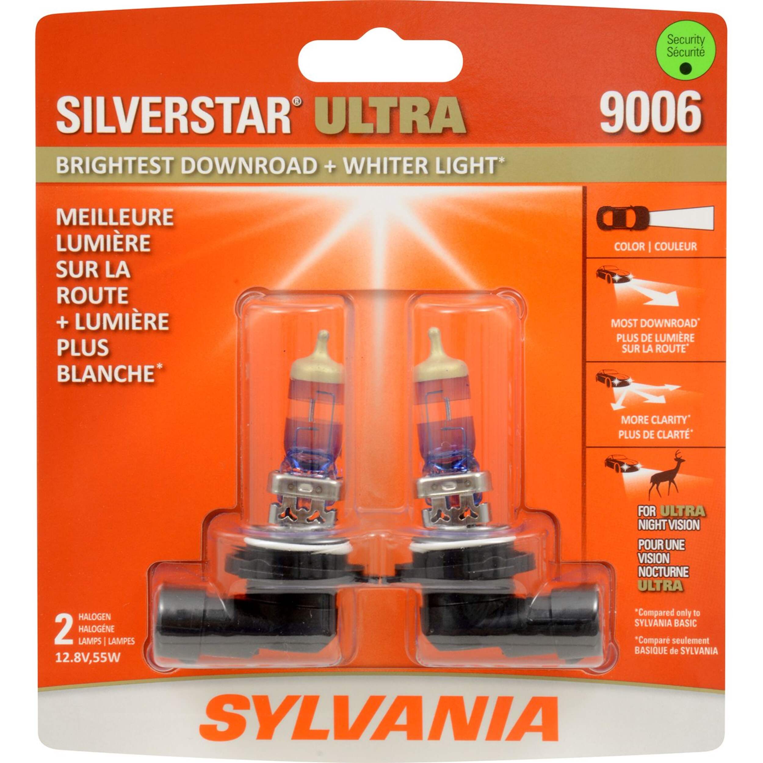 Sylvania 9006 SilverStar® ULTRA Performance Halogen Headlight Bulb, 2-pk Front_Flat