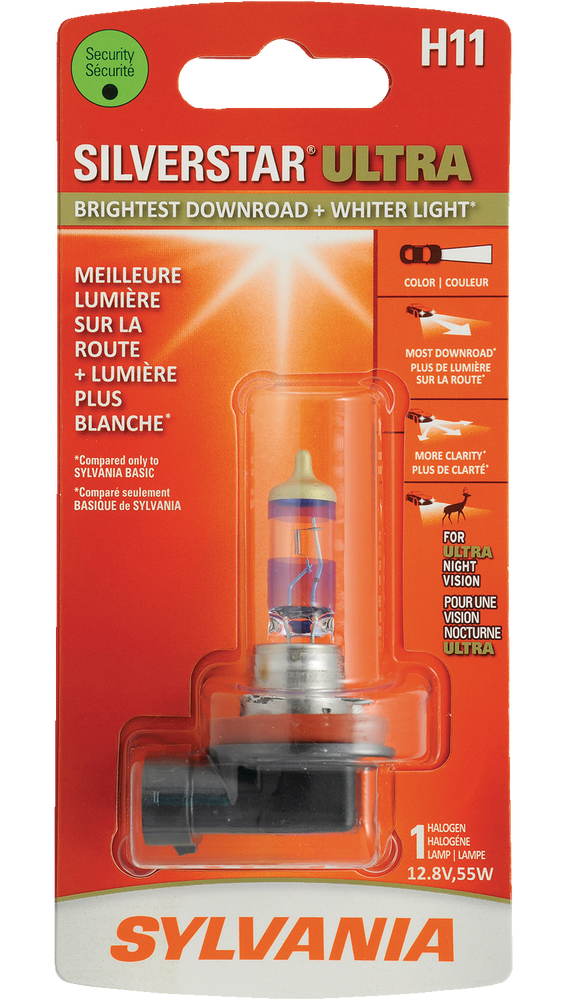 H11 Sylvania SilverStar® ULTRA Halogen Headlight Bulb, Whiter Light, 1