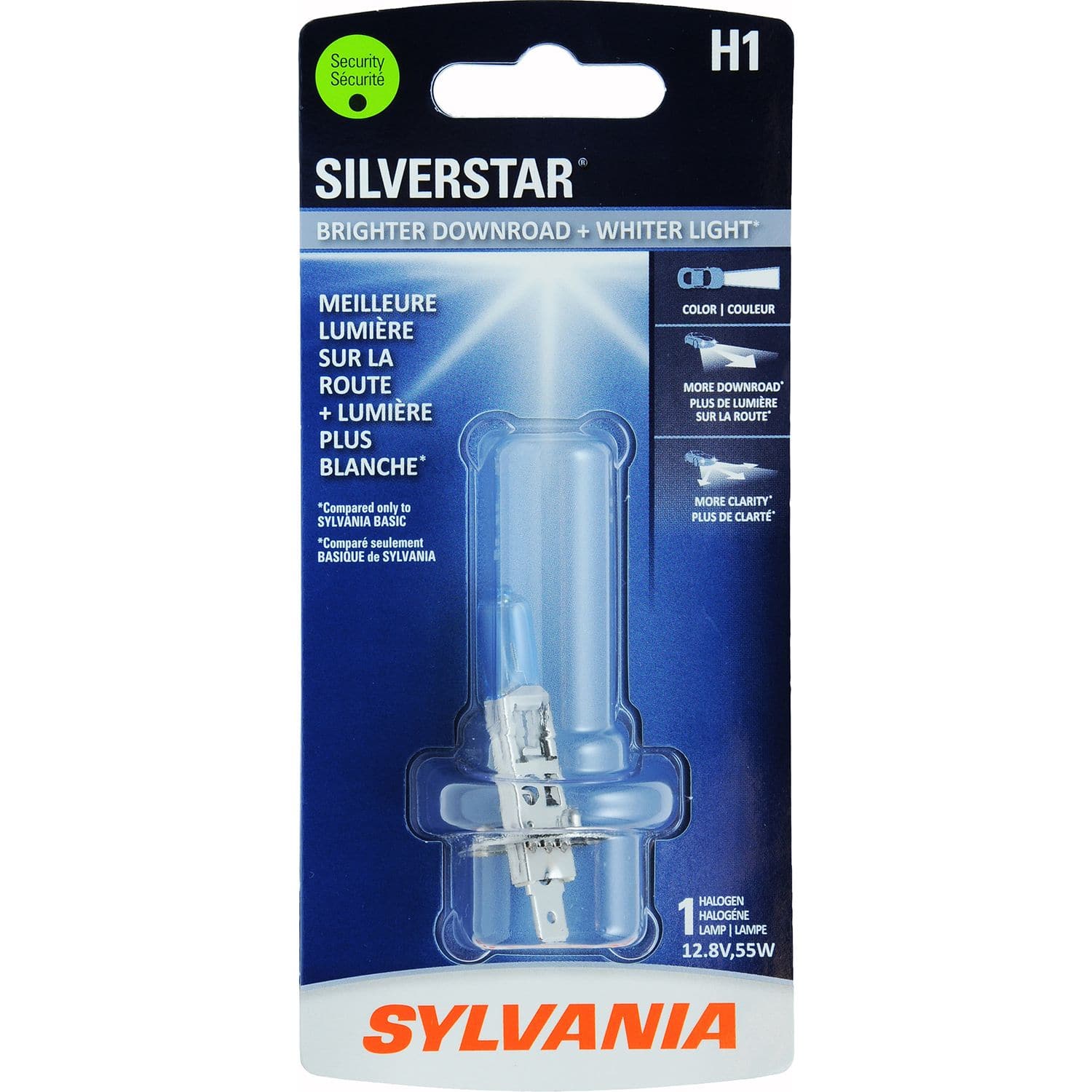H1 Sylvania SilverStar® Halogen Headlight Bulb, Whiter Light, 1-pk