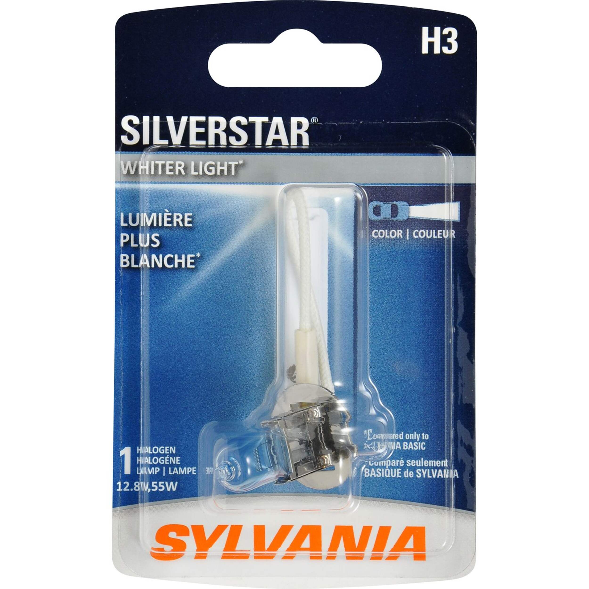 H3 Sylvania SilverStar® Halogen Headlight Bulb, Whiter Light, 1-pk Front_Flat